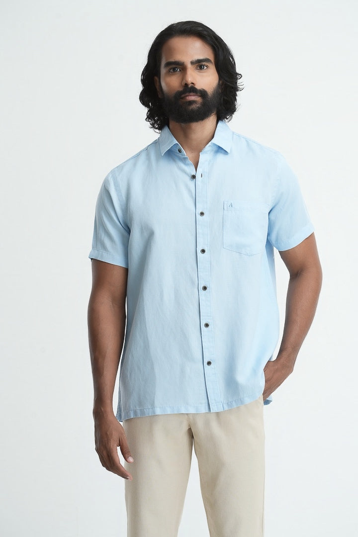 Straight Cut Tencil Hemp Shirt - Sky blue