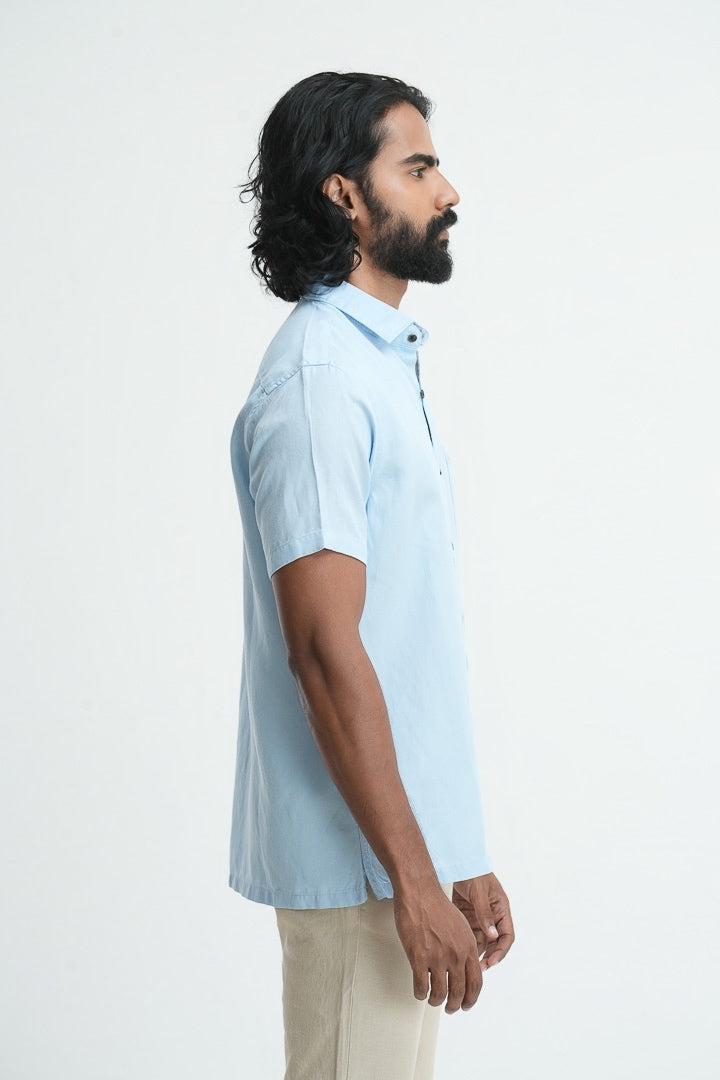 Straight Cut Tencil Hemp Shirt - Sky blue