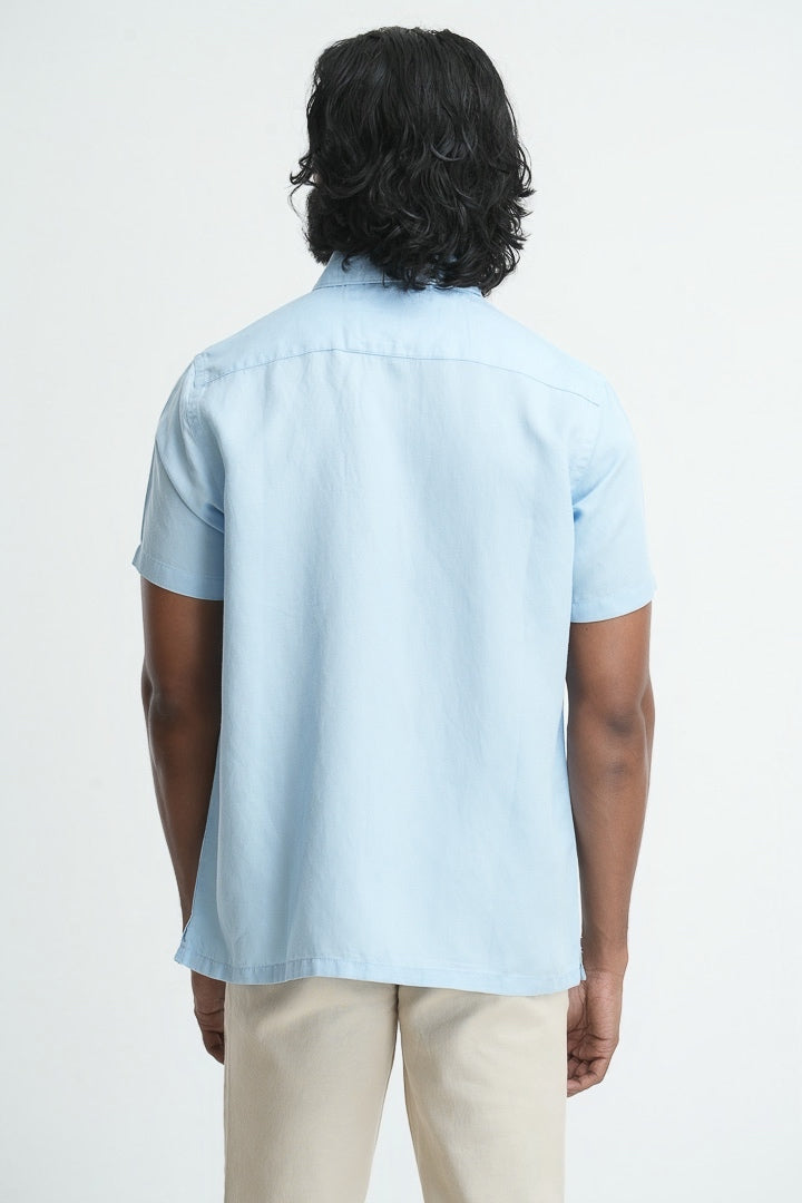 Straight Cut Tencil Hemp Shirt - Sky blue
