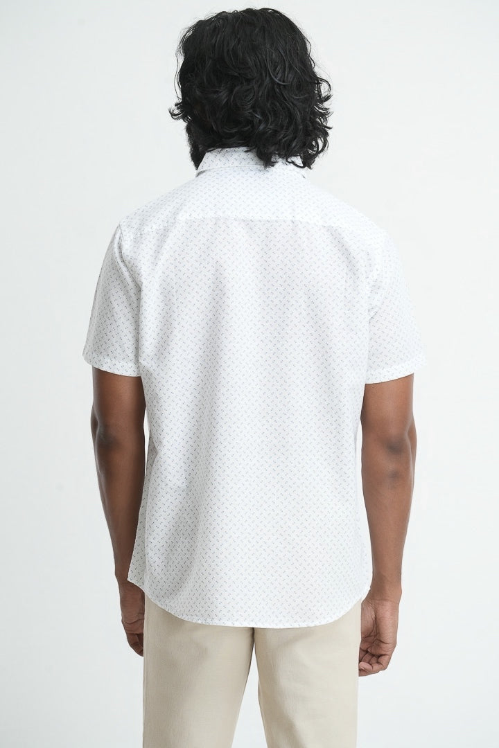 Printed linen cotton shirt - White