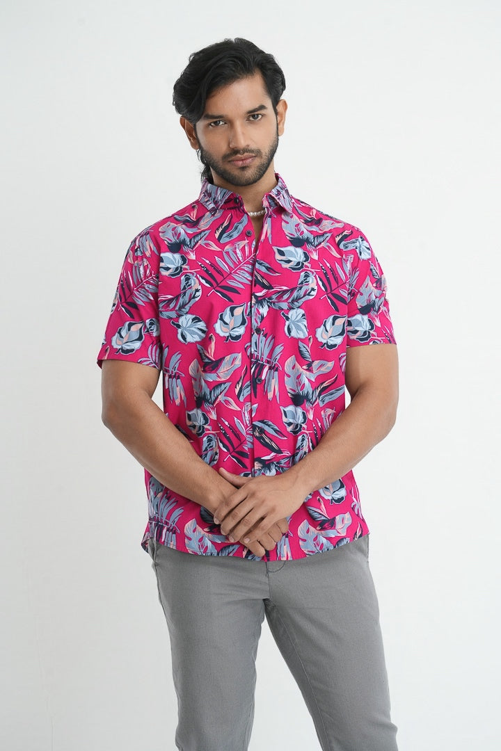 Pink Tropical Cotton Printed Shirt