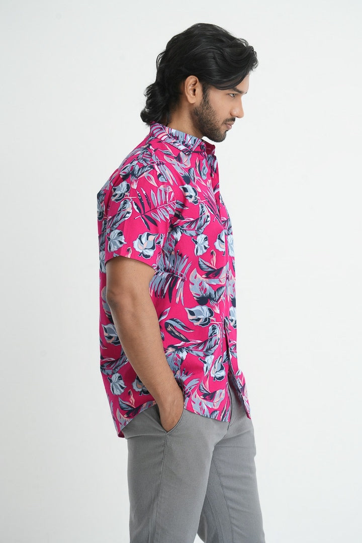 Pink Tropical Cotton Printed Shirt