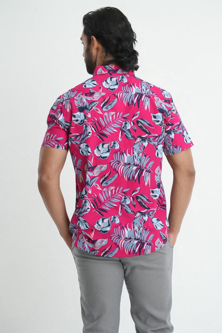 Pink Tropical Cotton Printed Shirt