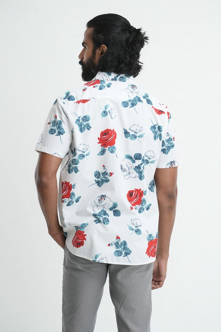 White Floral Cotton Printed Shirt