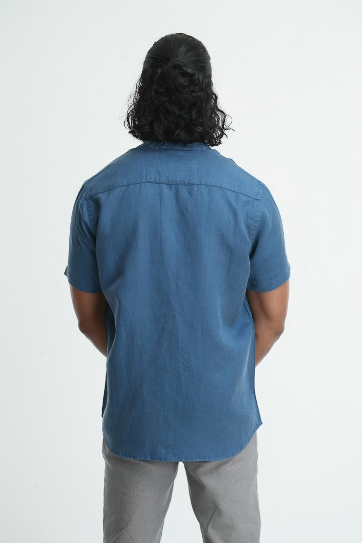 Mandarin Collared Tencil Hemp Shirt - Royal Blue