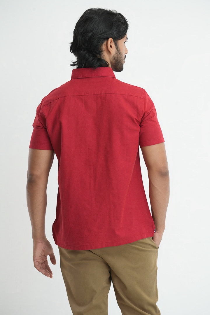 Classic Straight Cut Linen Cotton Shirt - Red