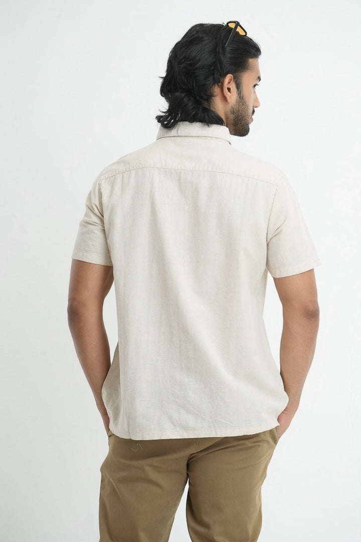 Classic Straight Cut Linen Cotton Shirt - Natural
