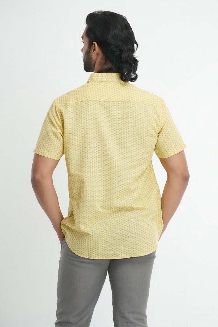 Printed linen cotton shirt - Yellow