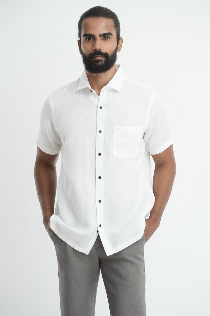Straight Cut Tencil Hemp Shirt - White