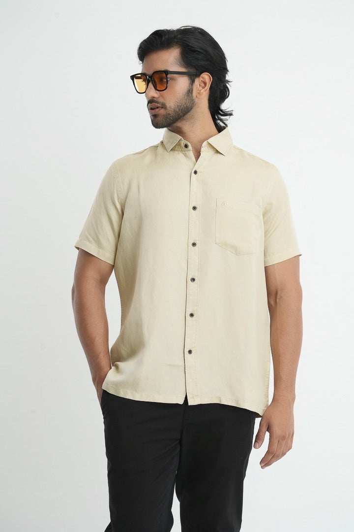 Straight Cut Tencil Hemp Shirt - Light Brown