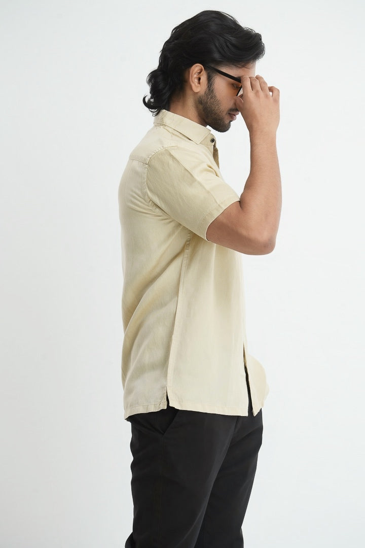 Straight Cut Tencil Hemp Shirt - Light Brown