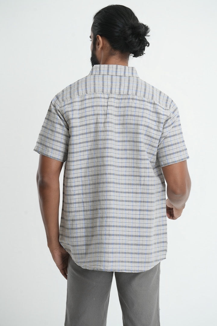 Linen Cotton Checkered Shirt - Grey