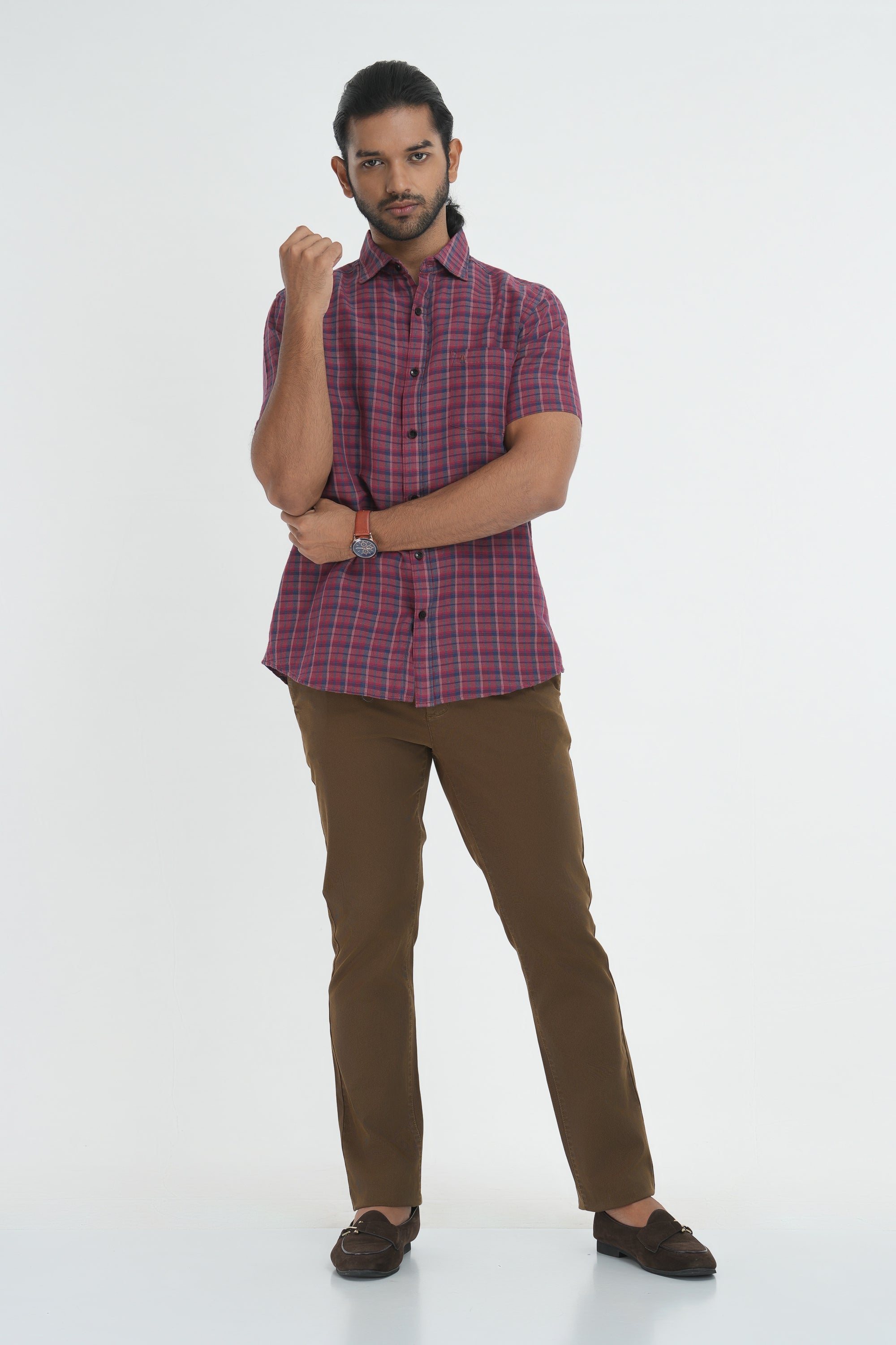 Linen Cotton Checks Shirt - Purple