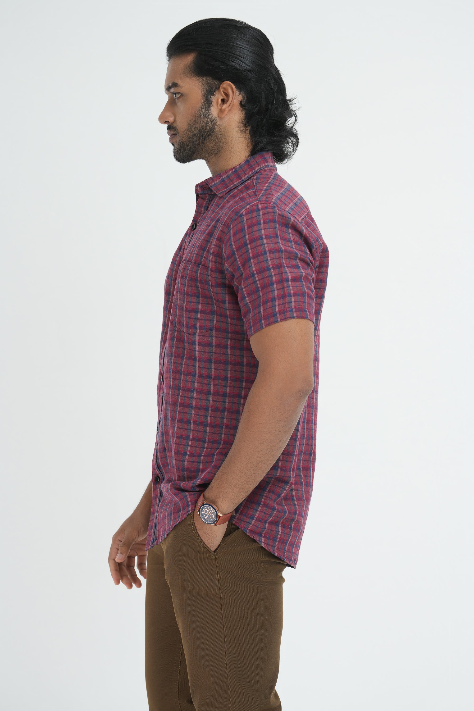 Linen Cotton Checks Shirt - Purple