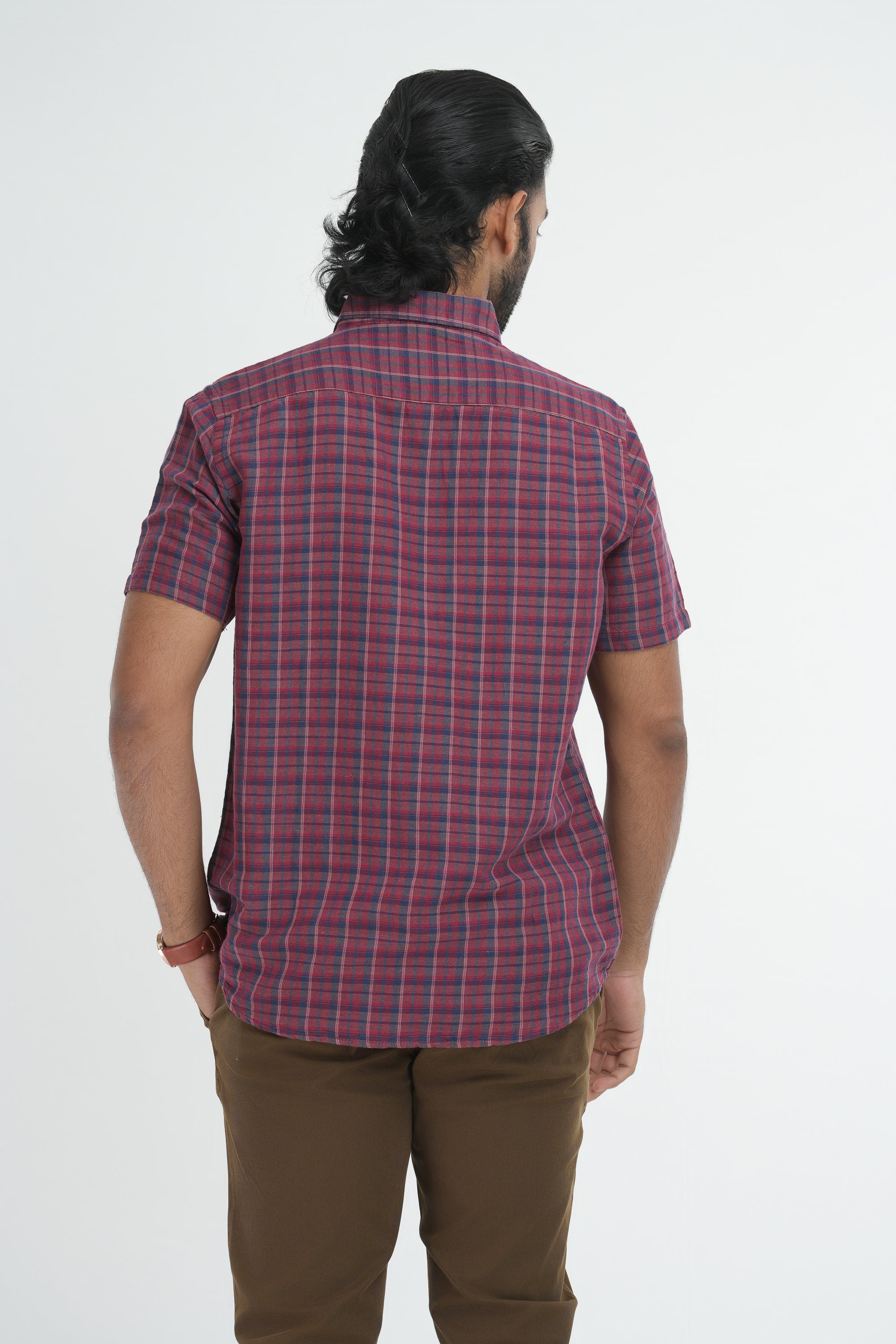 Linen Cotton Checks Shirt - Purple