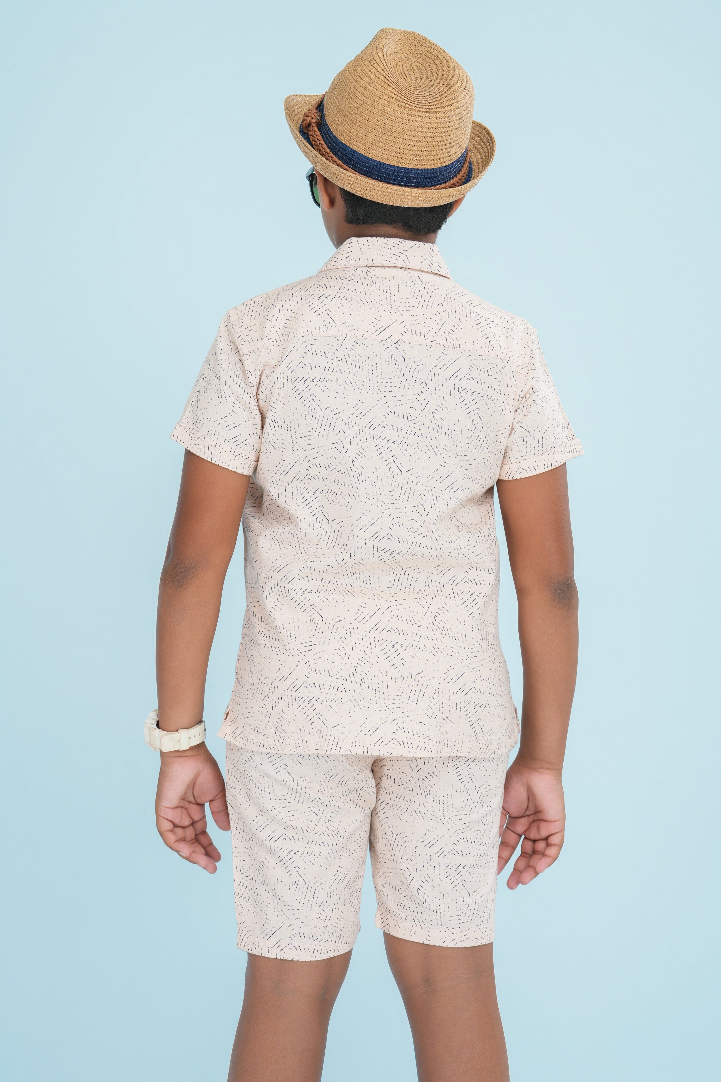 Kids’ Linen Cotton Printed Shirt & Shorts Set – Peach | AnationZ Junior