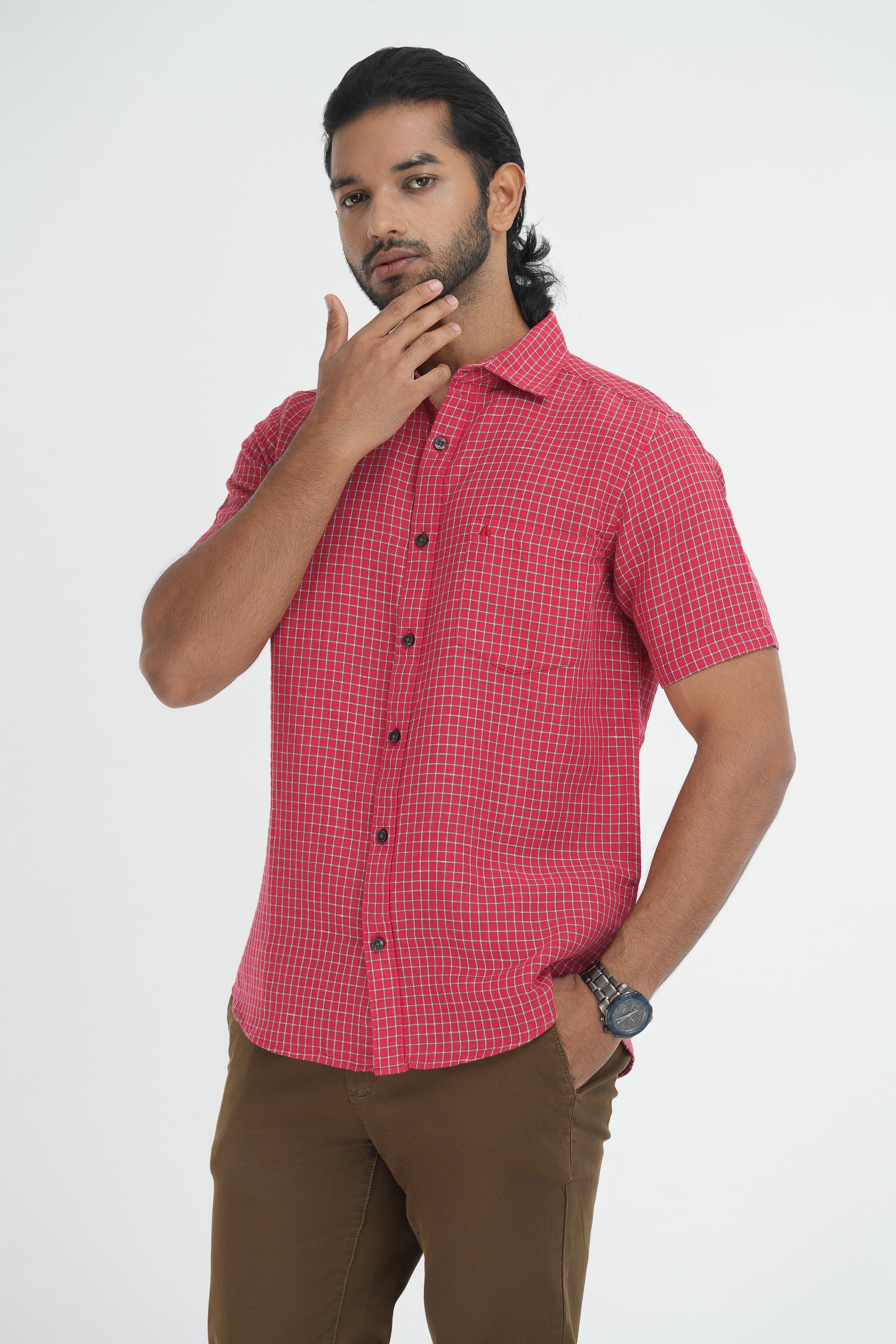 Linen Cotton Checks Shirt - Pink