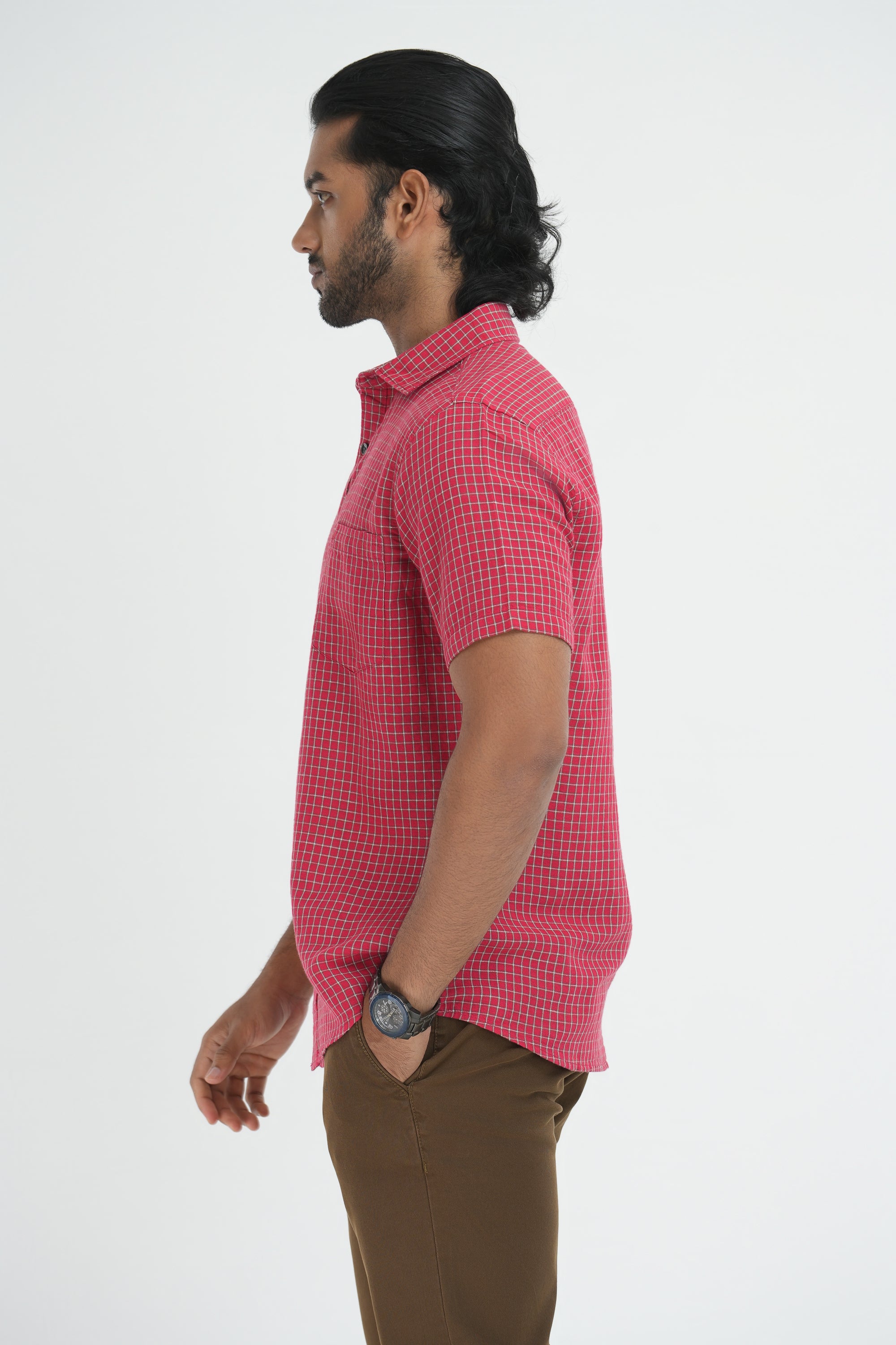 Linen Cotton Checks Shirt - Pink