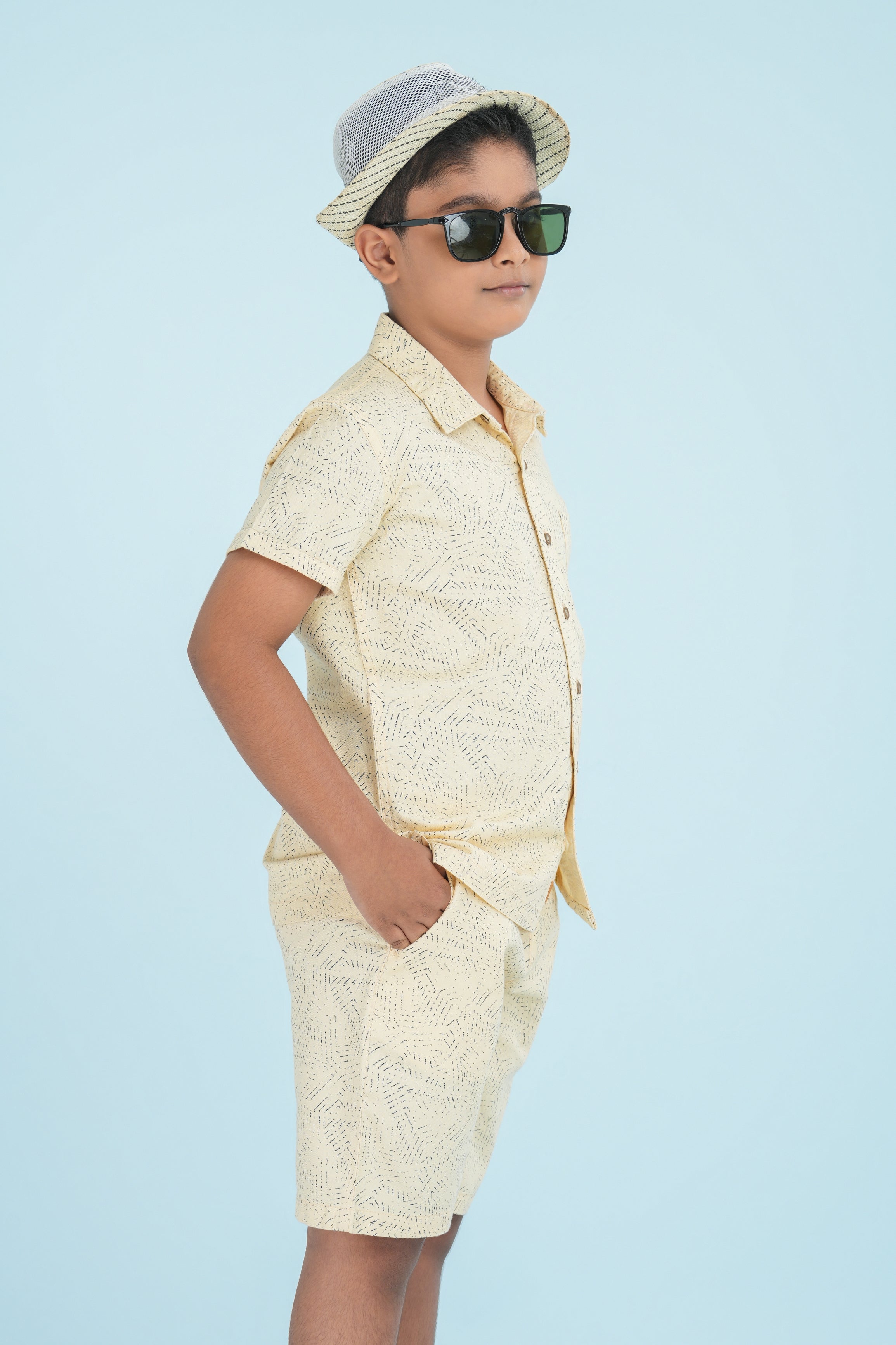 Kids' Linen Cotton Shirt & Shorts Set – Beige | AnationZ Junior