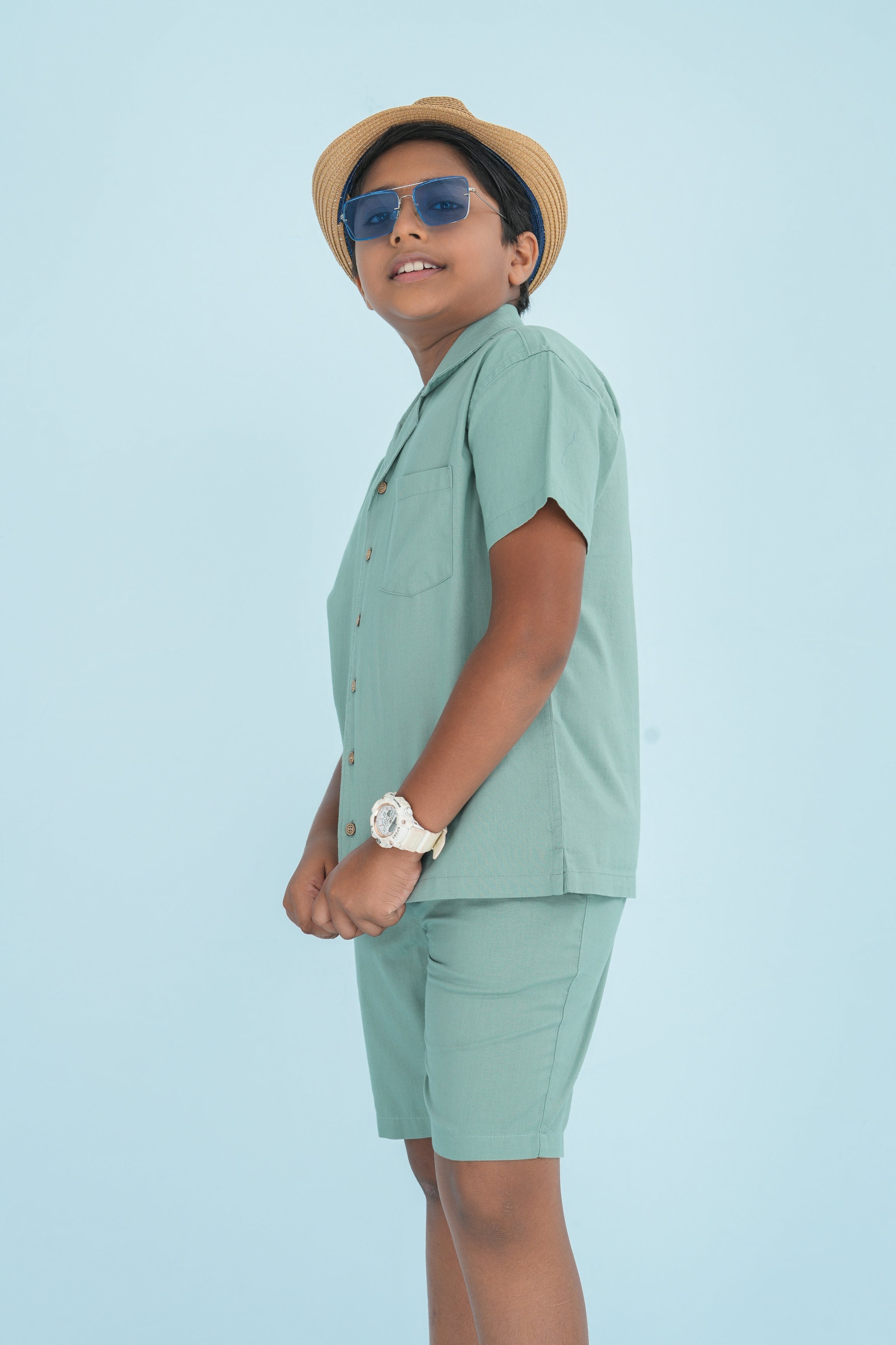 Kids' Linen Co-ord Set – Sage Green | AnationZ Junior