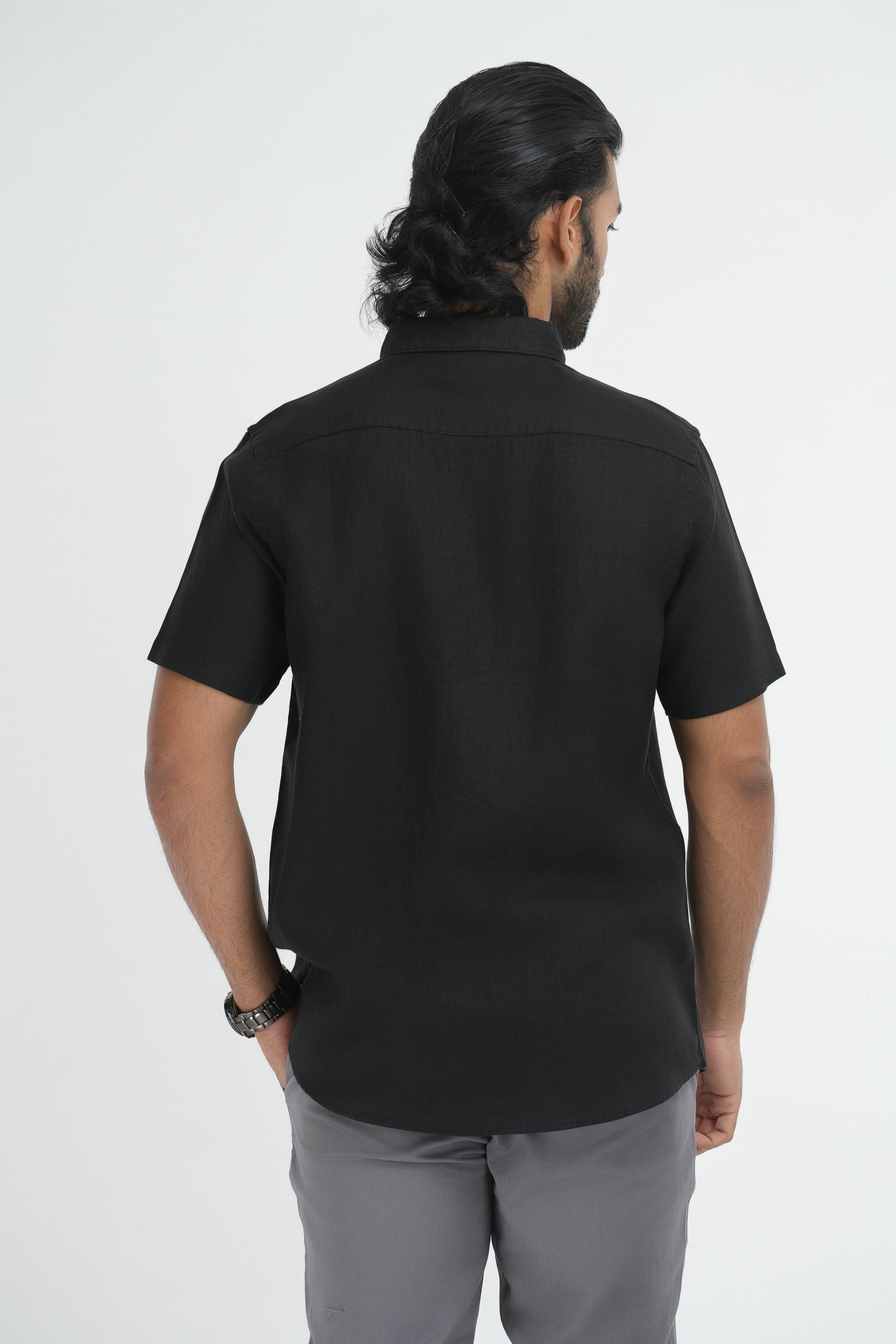 100% Linen Straight Cut Shirt - Black