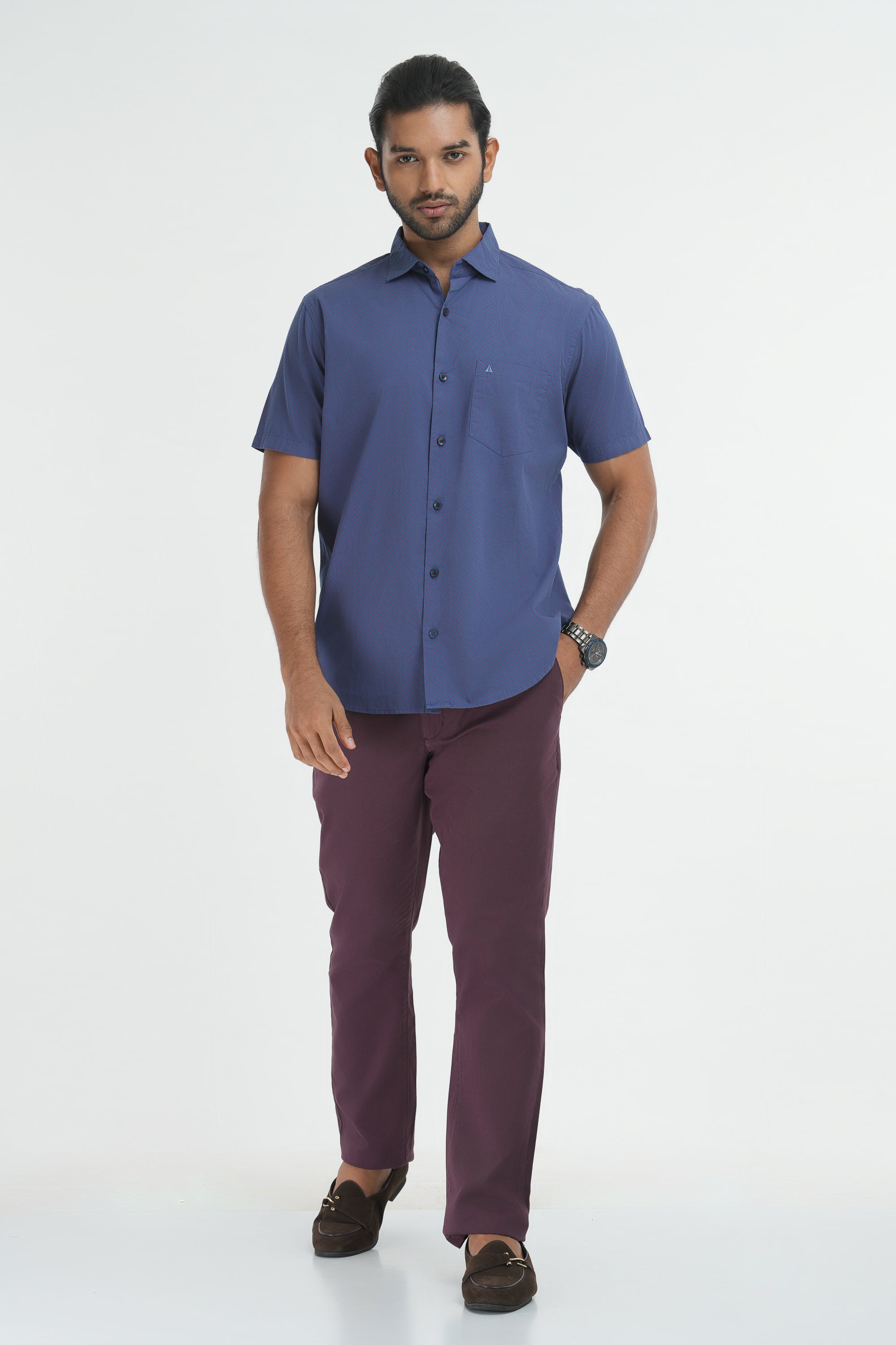 Printed Cotton Shirt - Blue