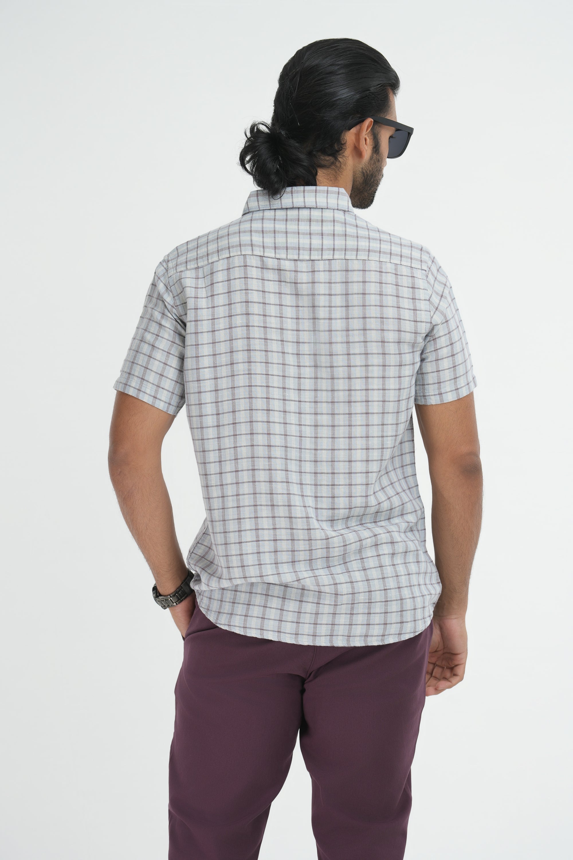 Linen Cotton Checks Shirt - Light Grey