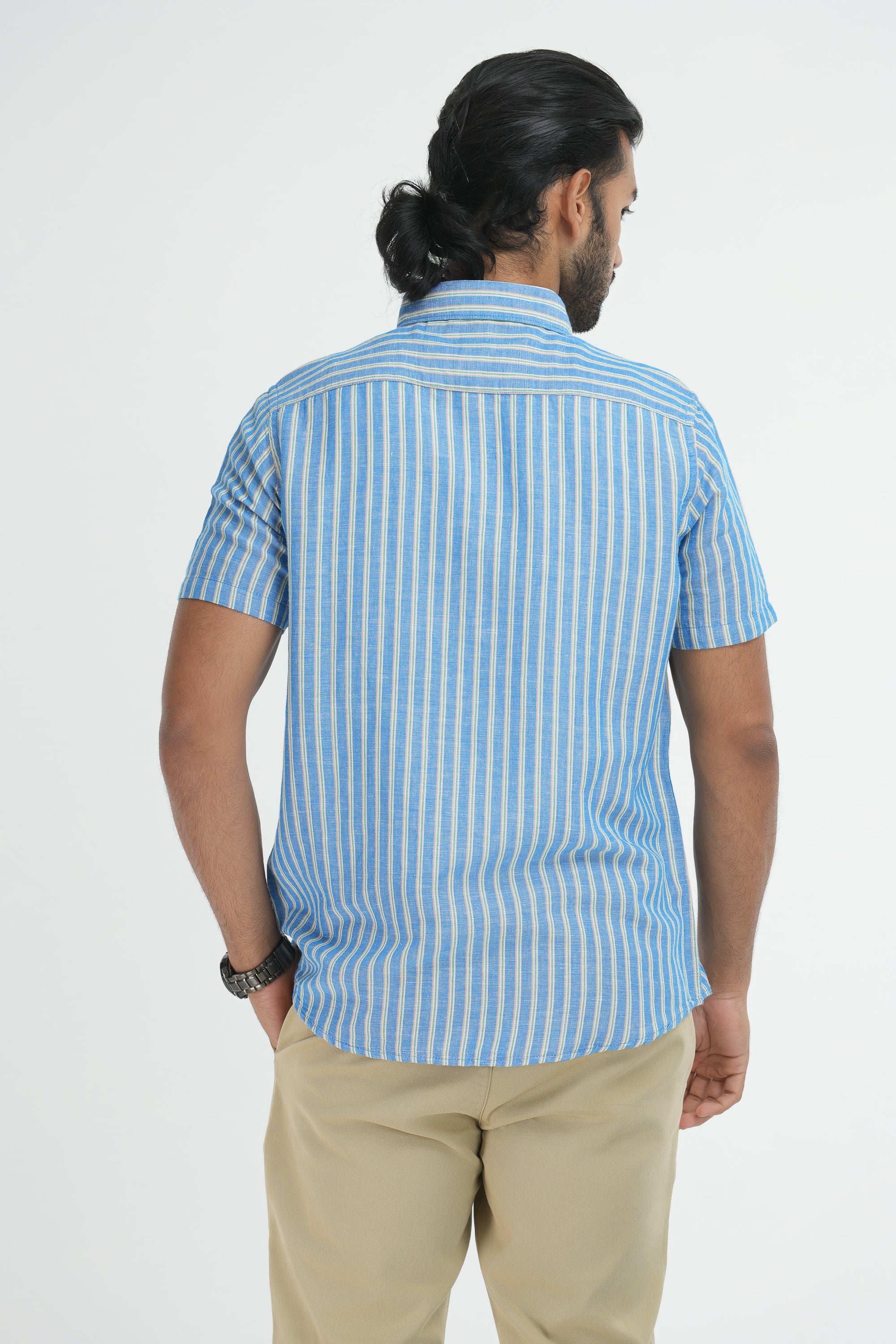 Linen Cotton Stripes Shirt - Sky Blue