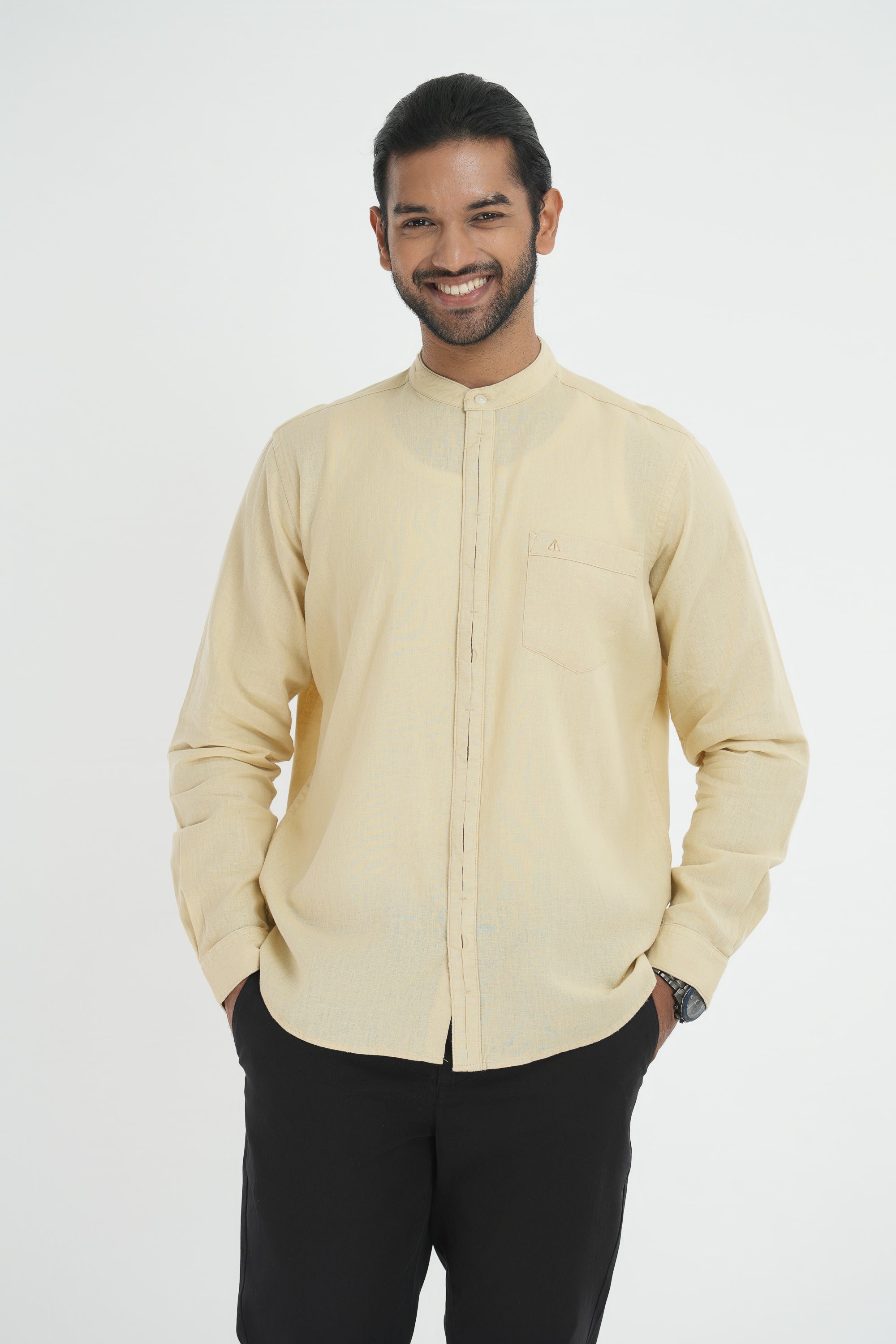 Linen Cotton Full Sleeve Chinese collar - Cream