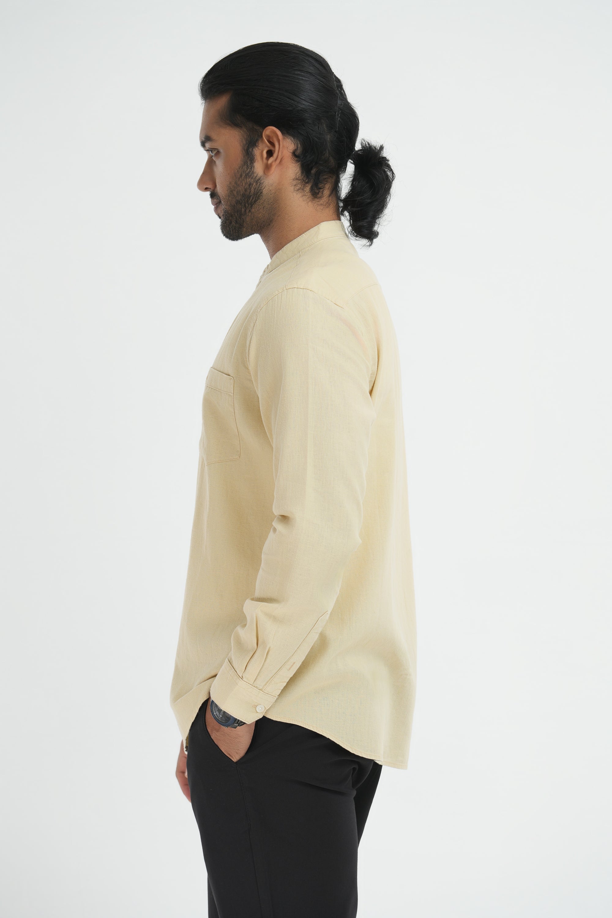 Linen Cotton Full Sleeve Chinese collar - Cream