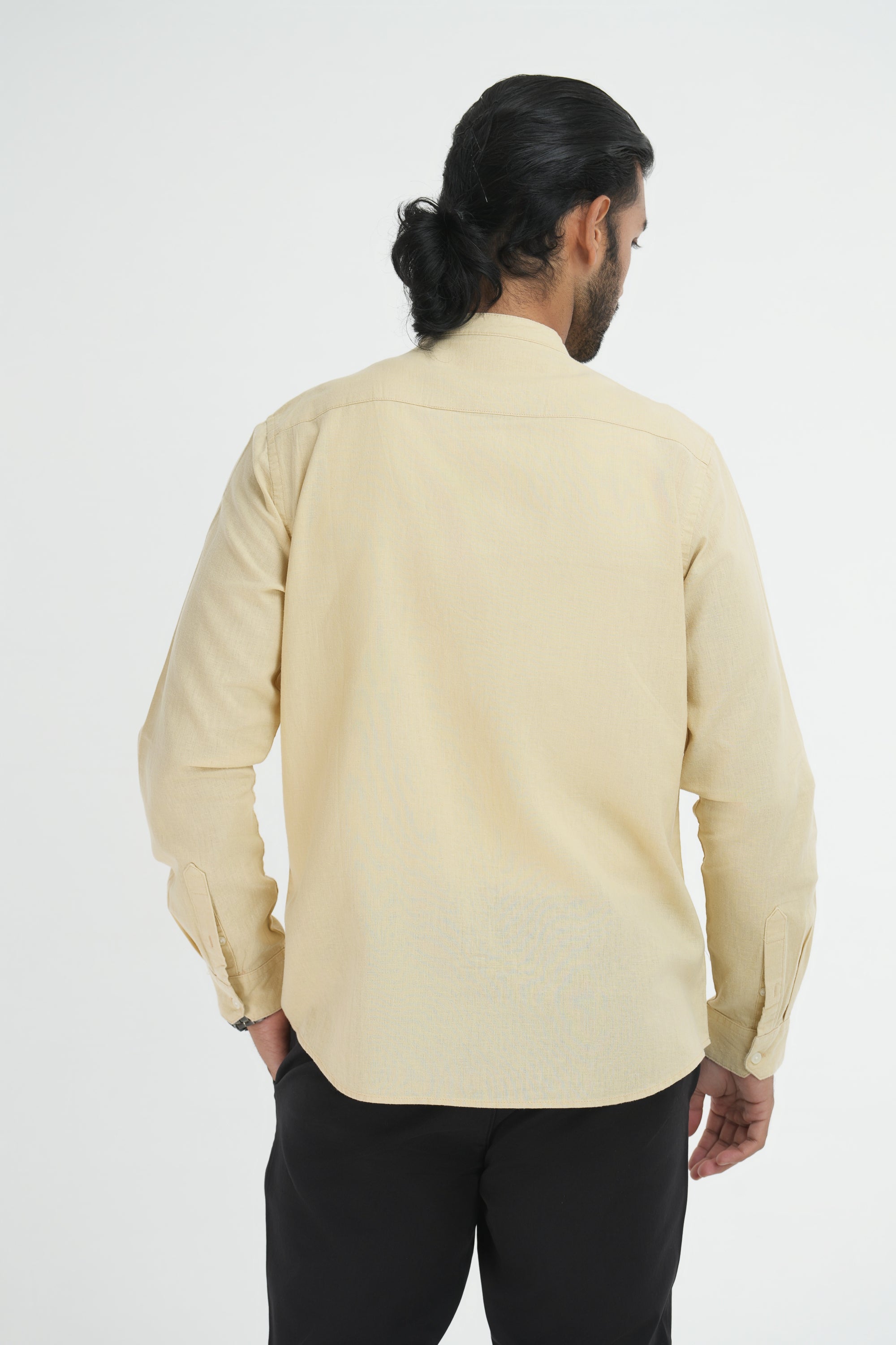 Linen Cotton Full Sleeve Chinese collar - Cream