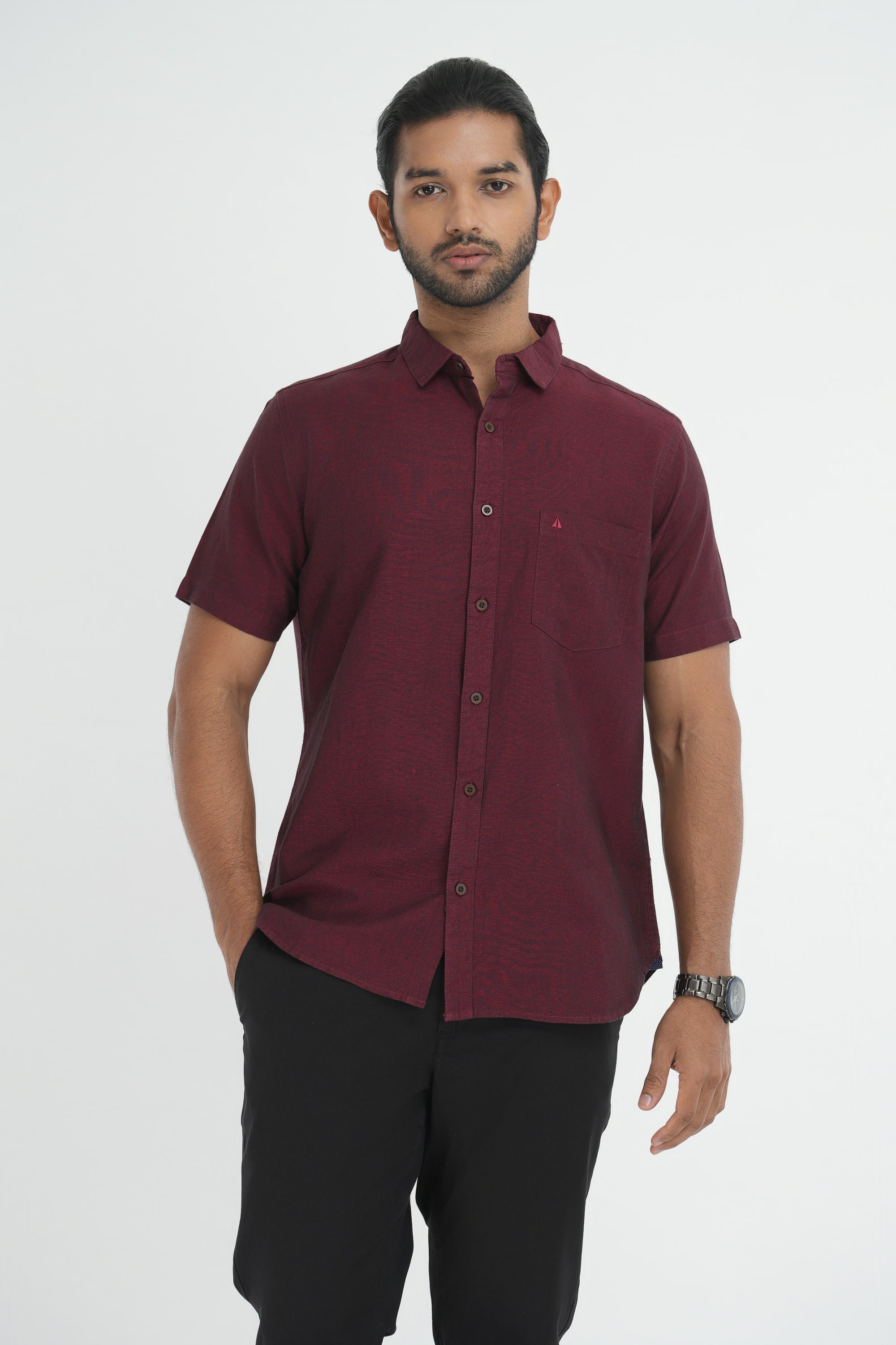 Linen Cotton Chambray - Maroon