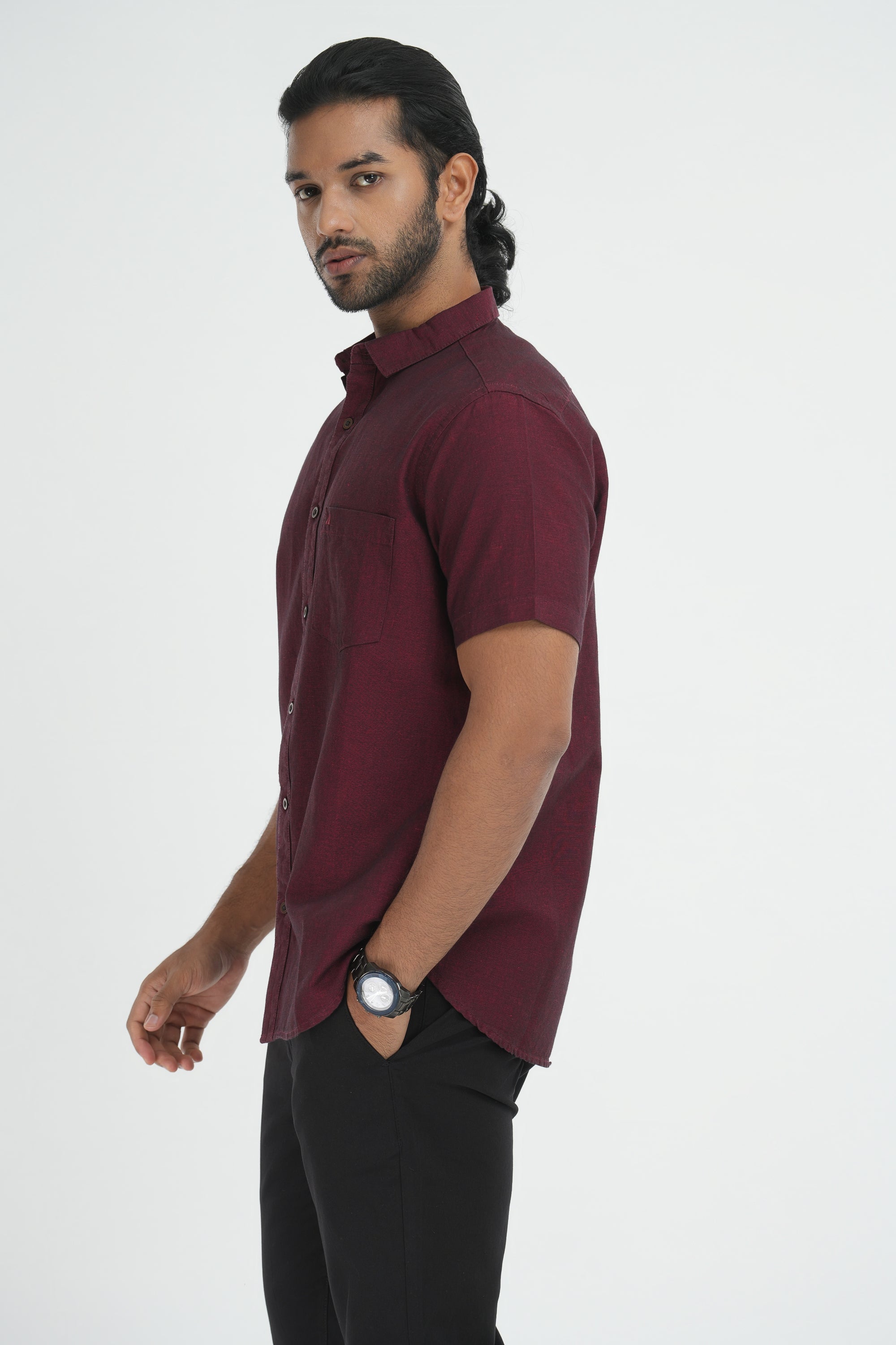 Linen Cotton Chambray - Maroon