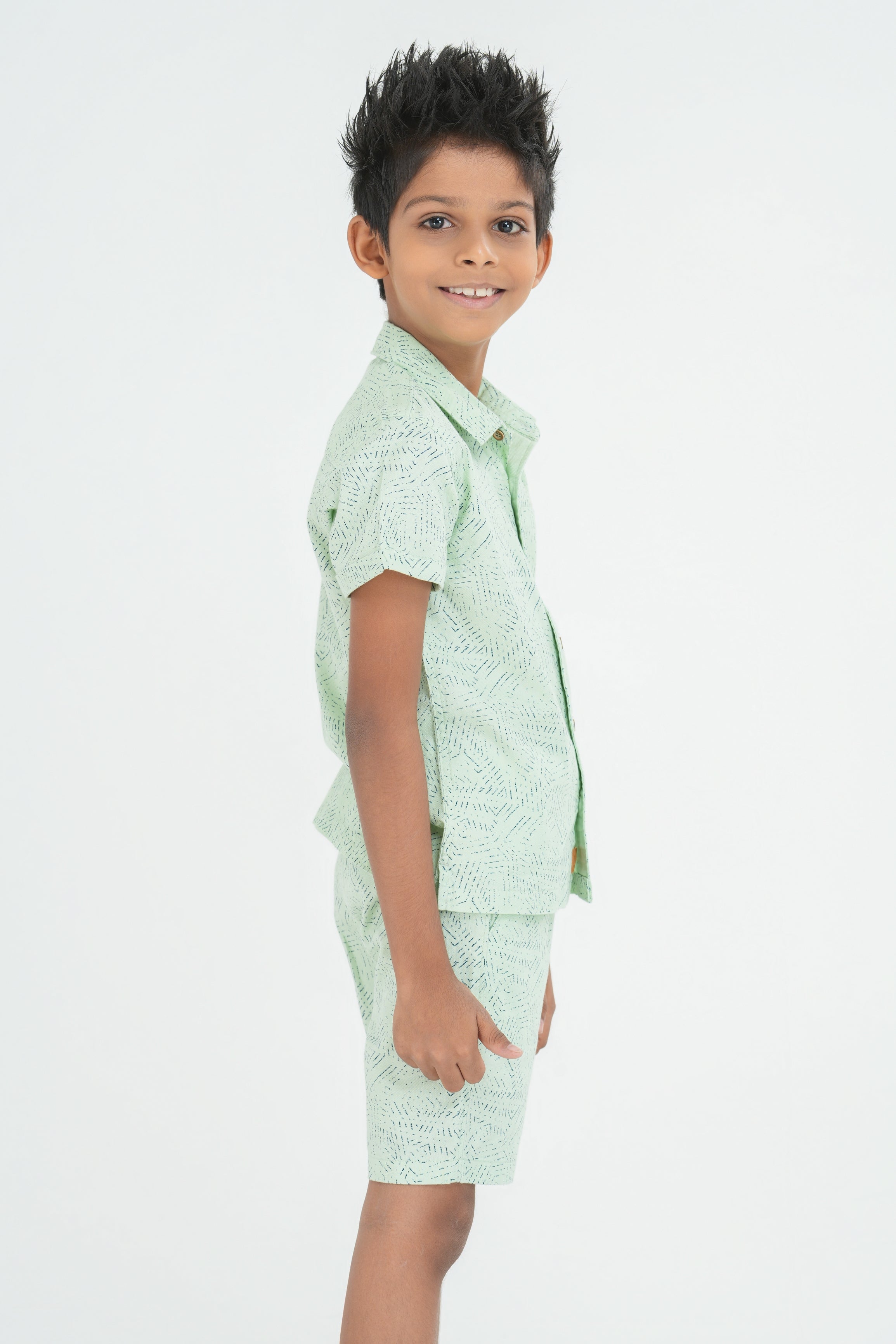 Kids' Linen Cotton Shirt & Shorts Set – Light Green | AnationZ Junior
