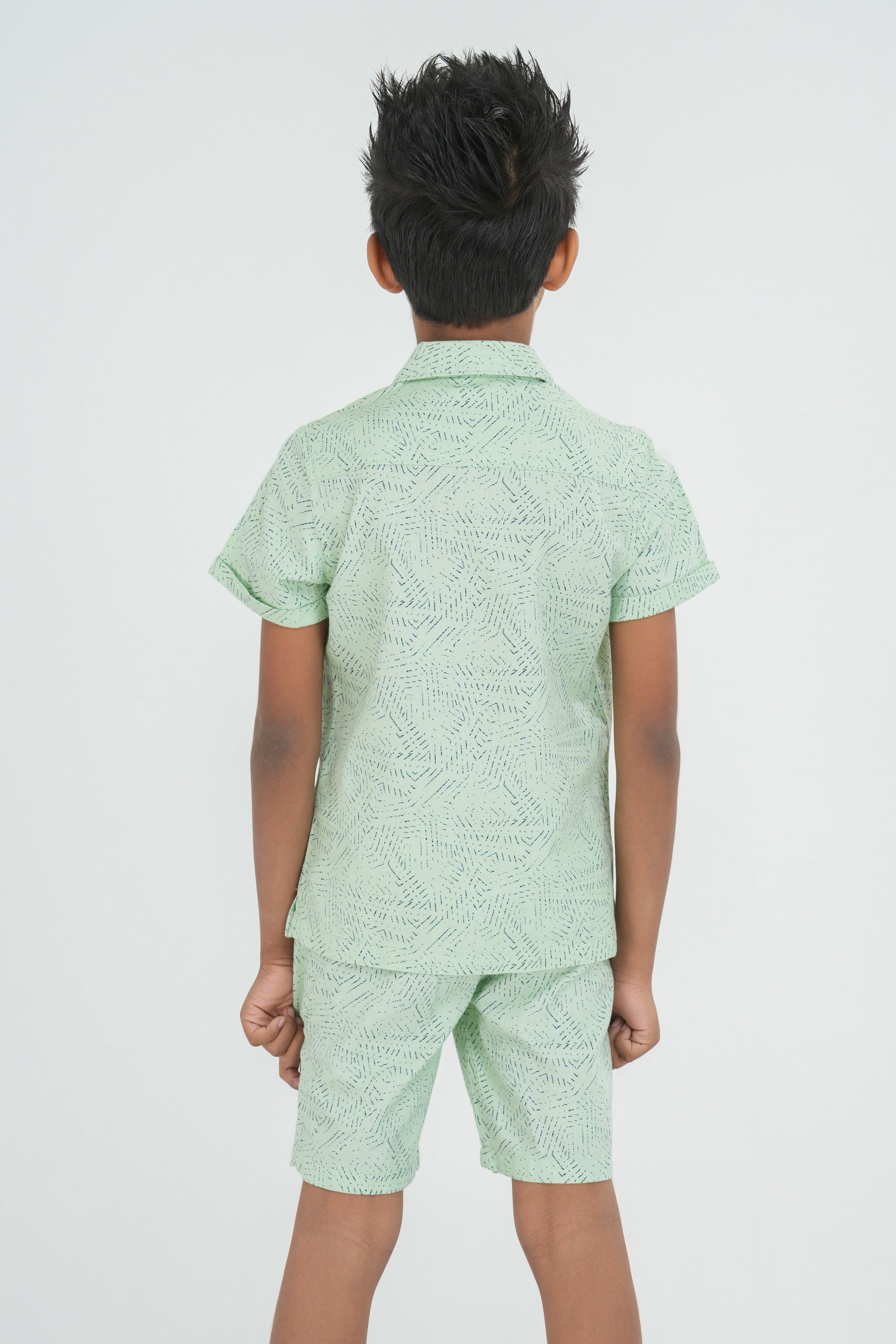 Kids' Linen Cotton Shirt & Shorts Set – Light Green | AnationZ Junior