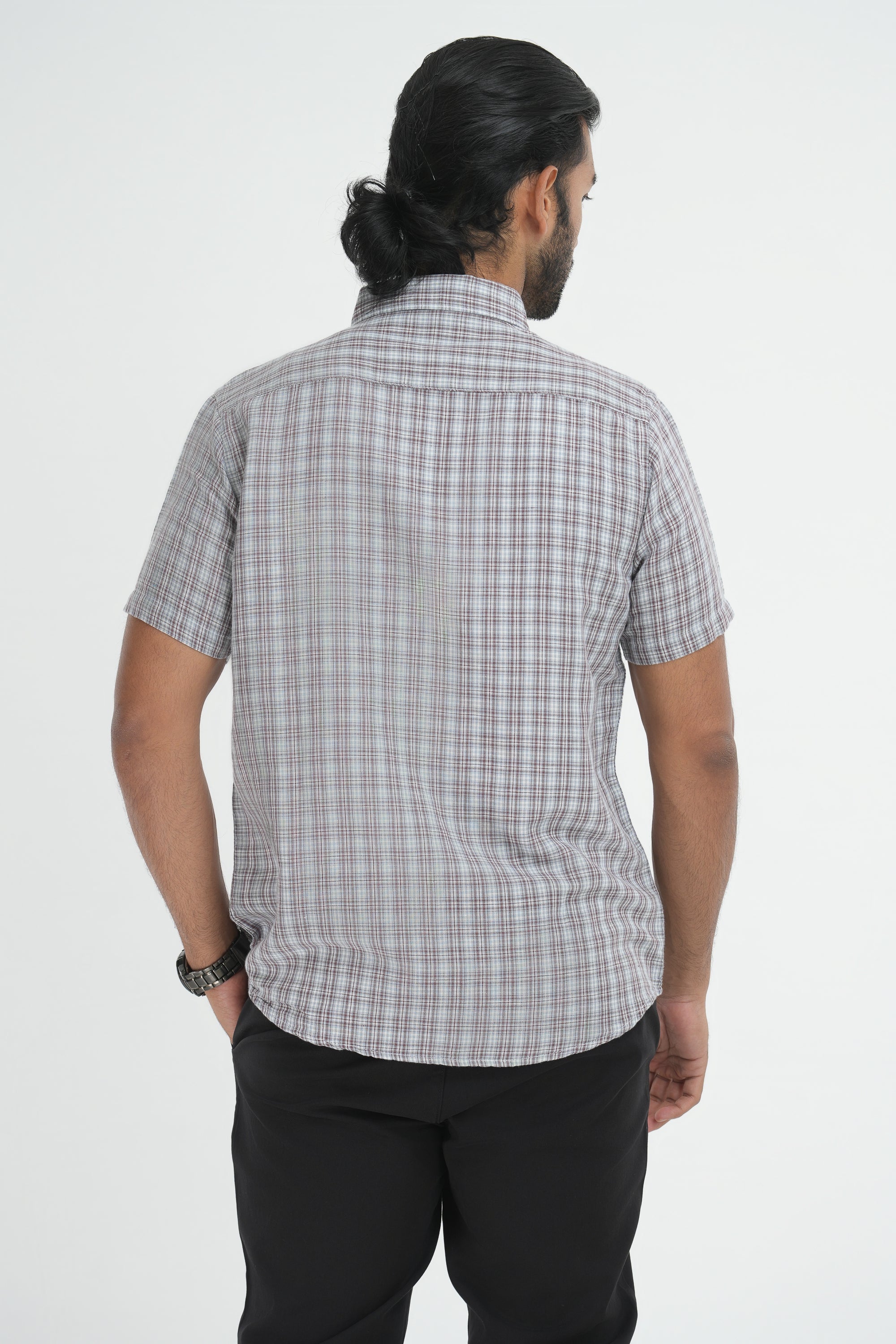 Linen Cotton Checks Shirt - Brown