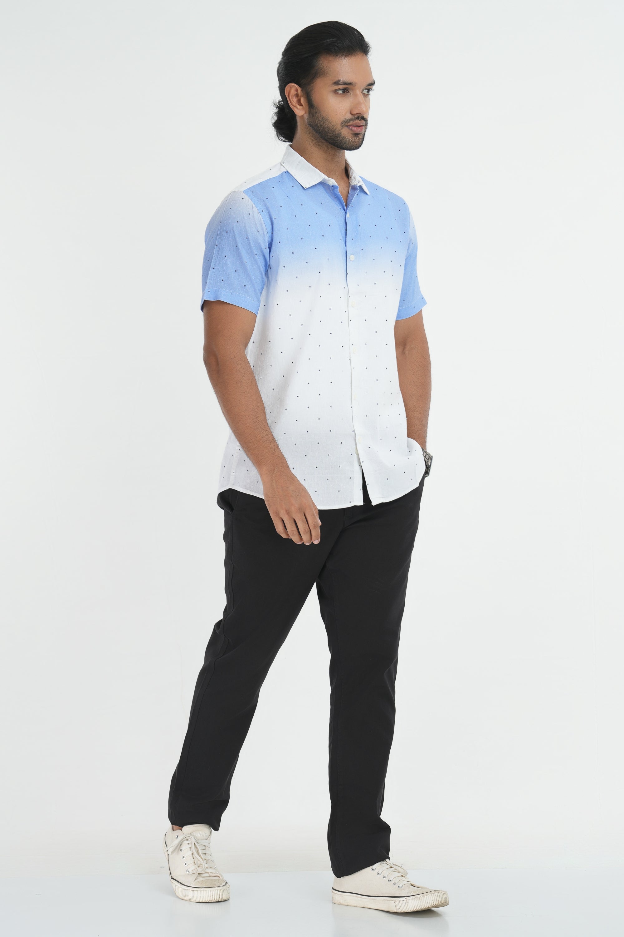 Linen Printed Shirt - Blue