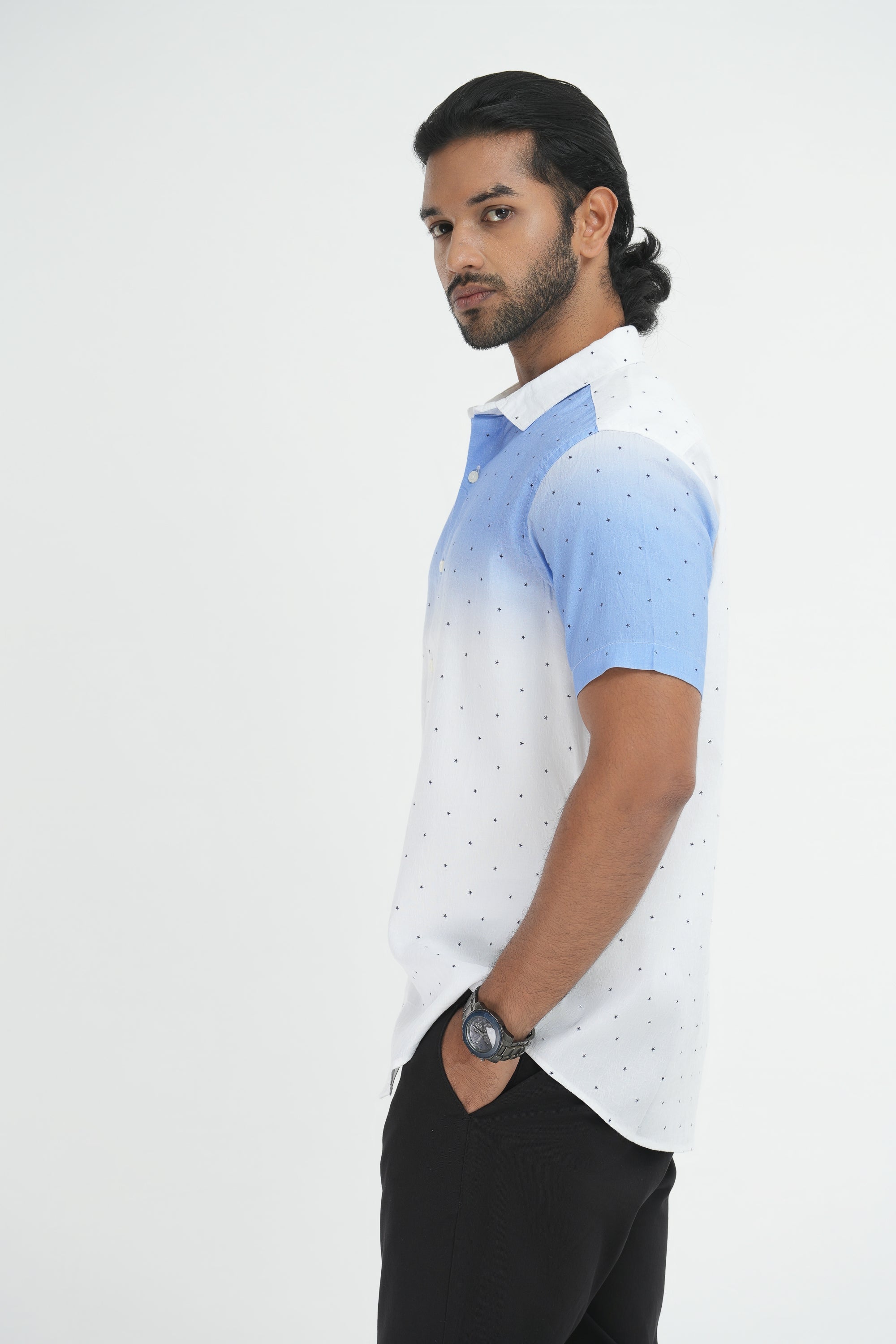 Linen Printed Shirt - Blue