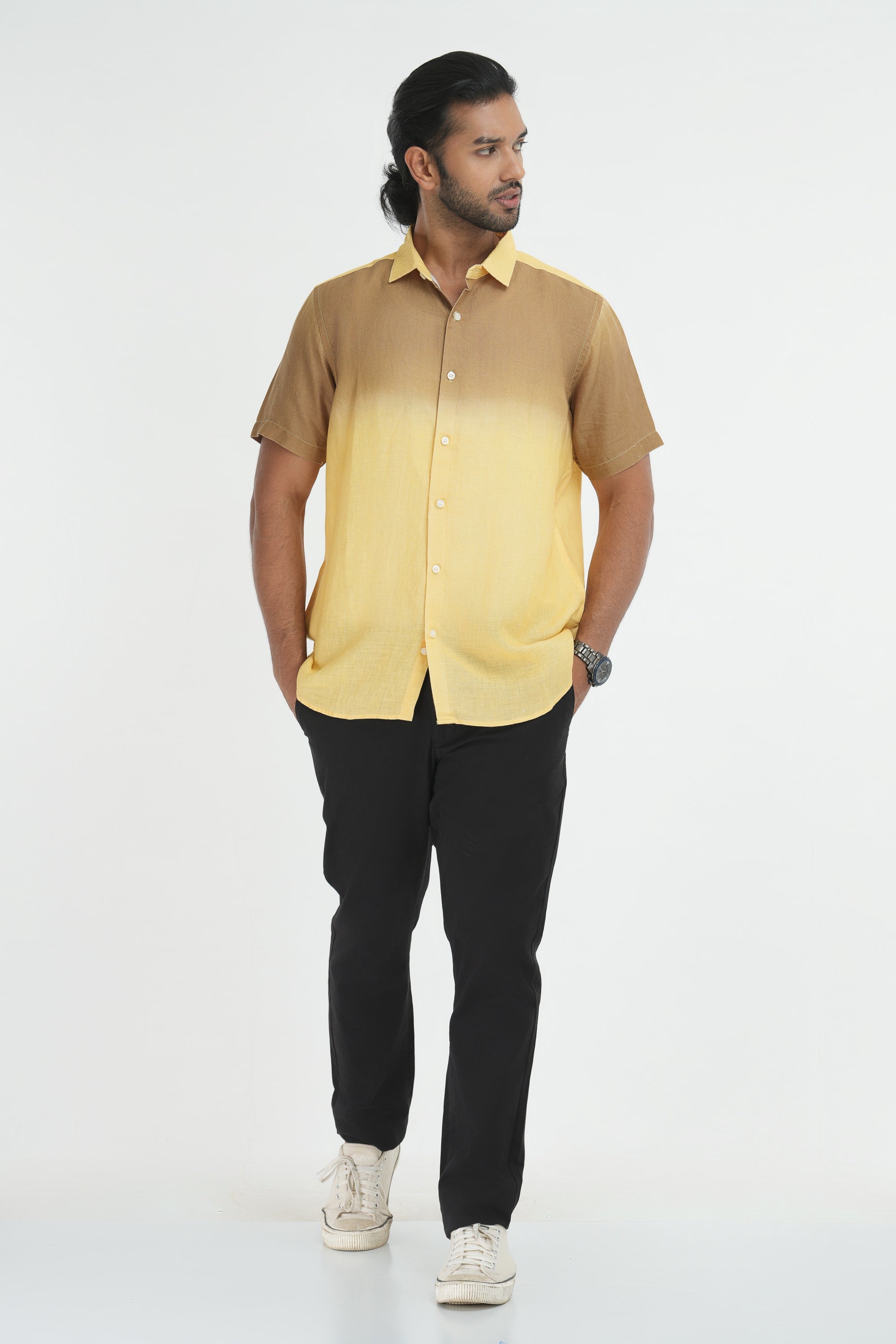 Linen Printed Shirt - Gold