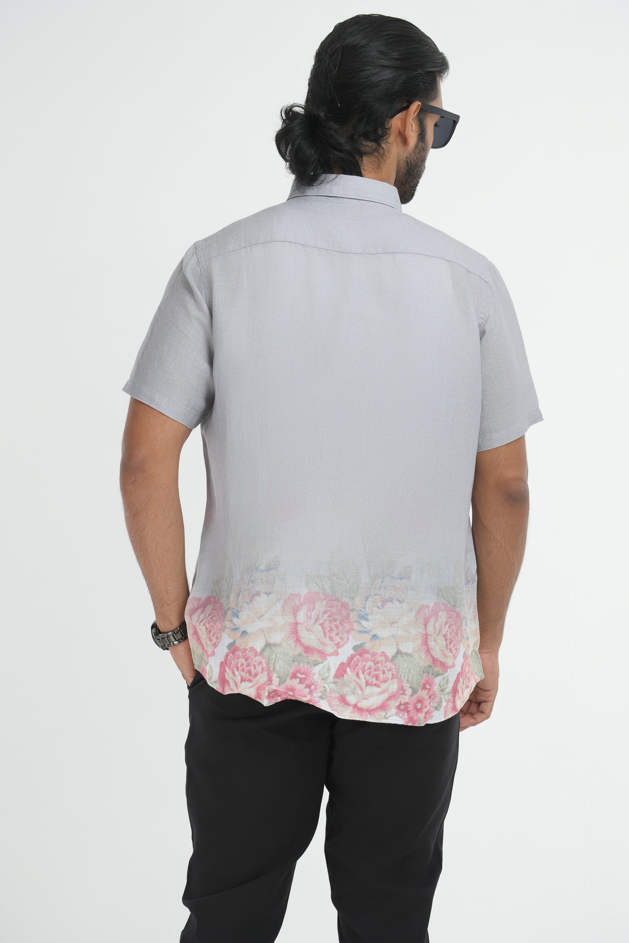 Linen Printed Shirt - Light Grey