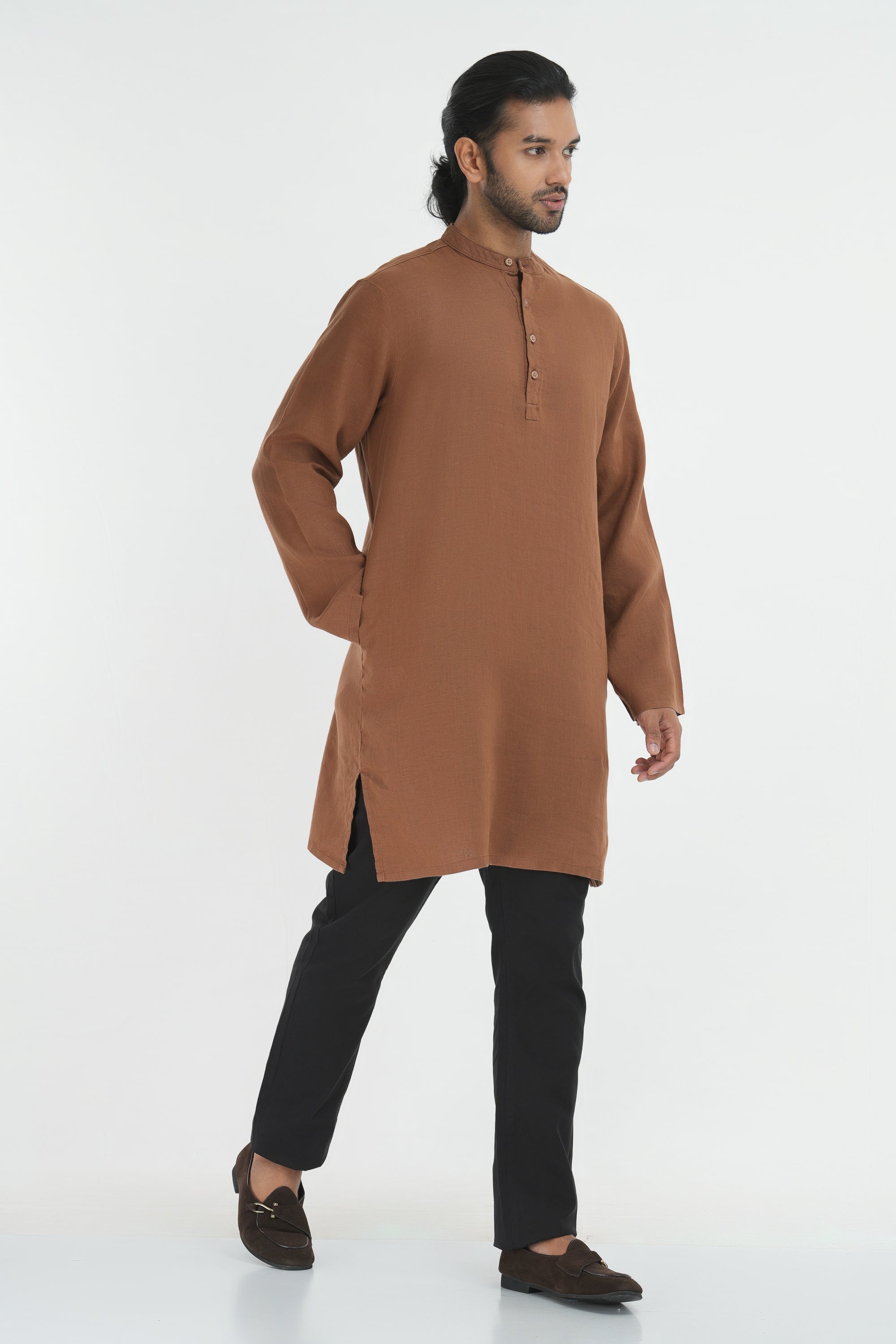 Premium Linen-Hemp Kurtha - Khaki