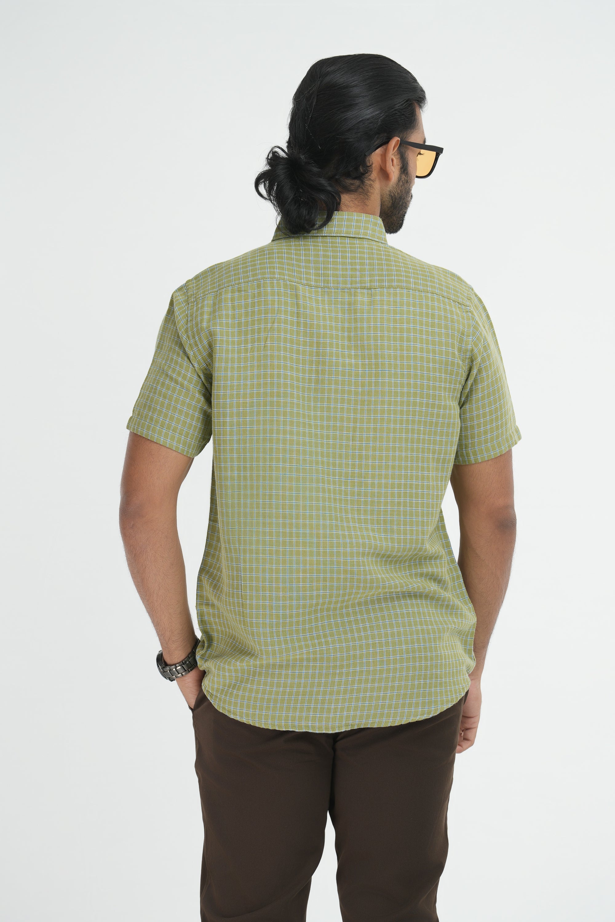 Linen Cotton Checks Shirt - Light Green