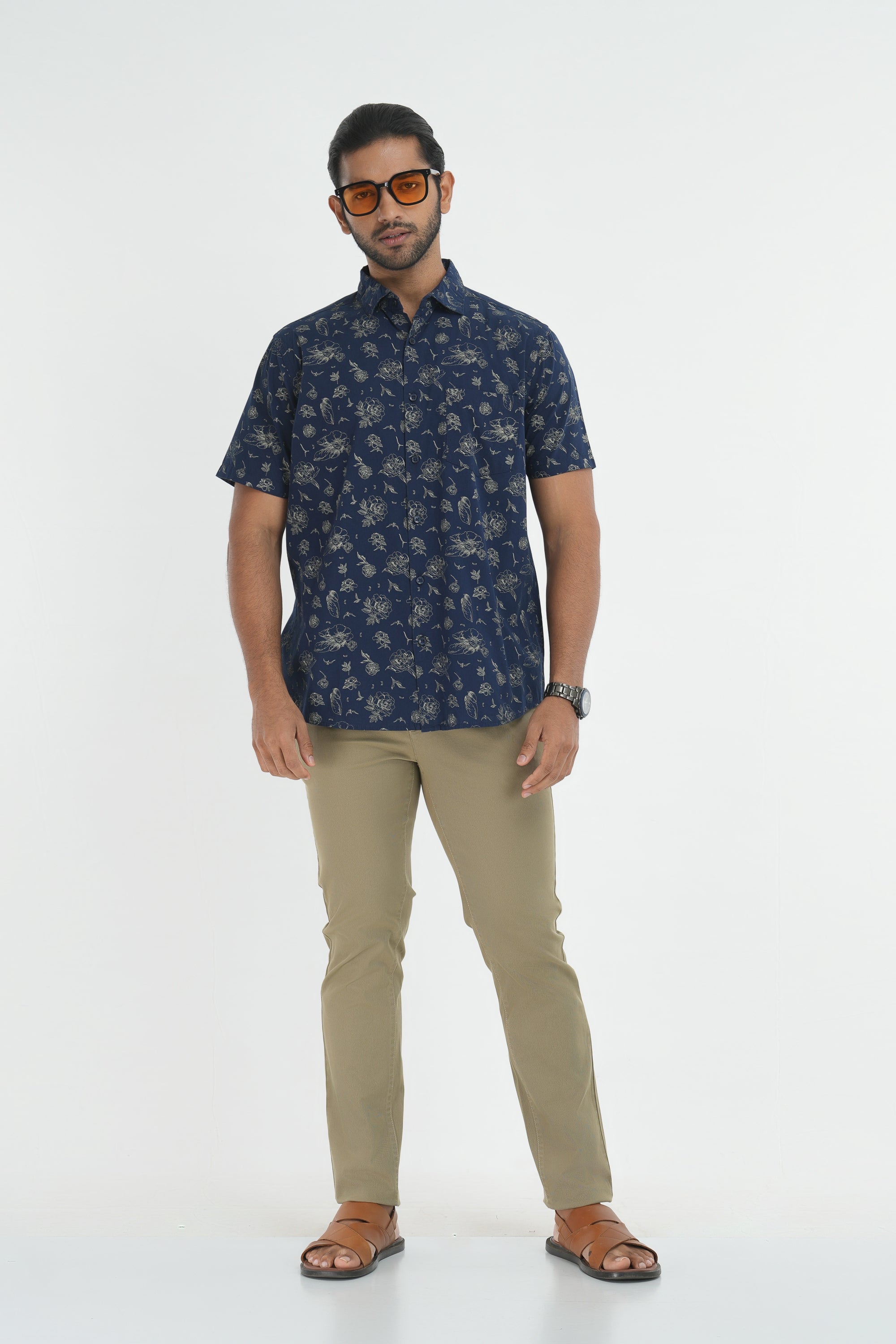 Printed Cotton Shirt - Navy