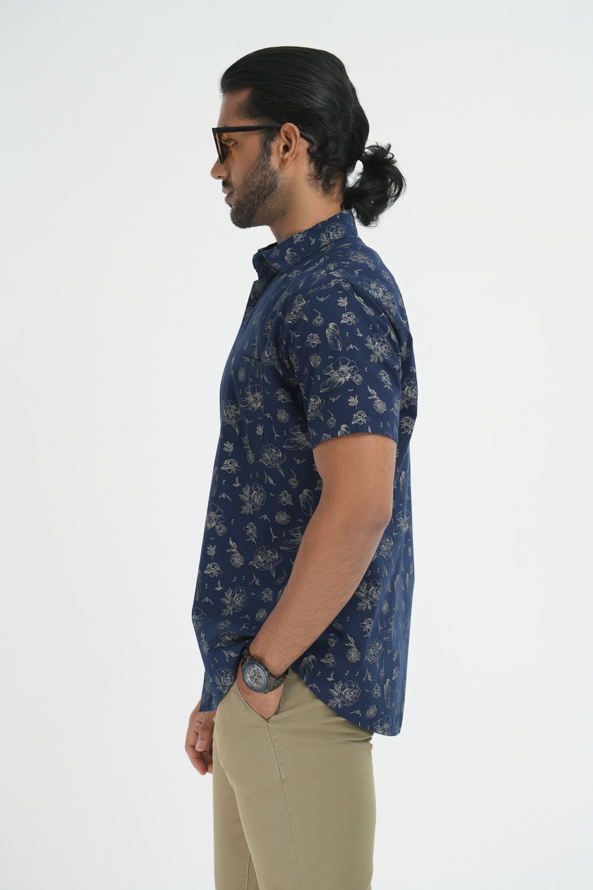 Printed Cotton Shirt - Navy
