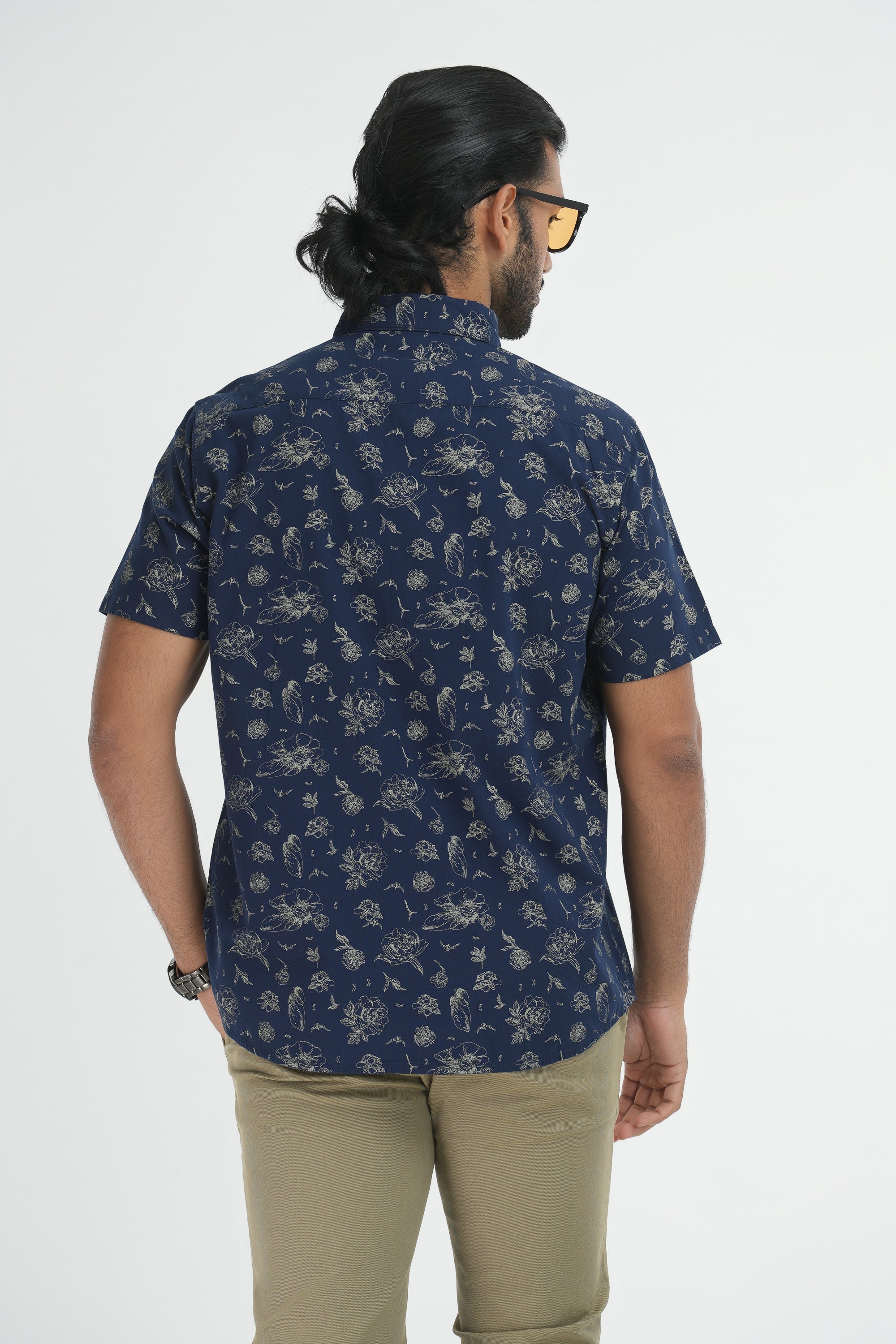 Printed Cotton Shirt - Navy