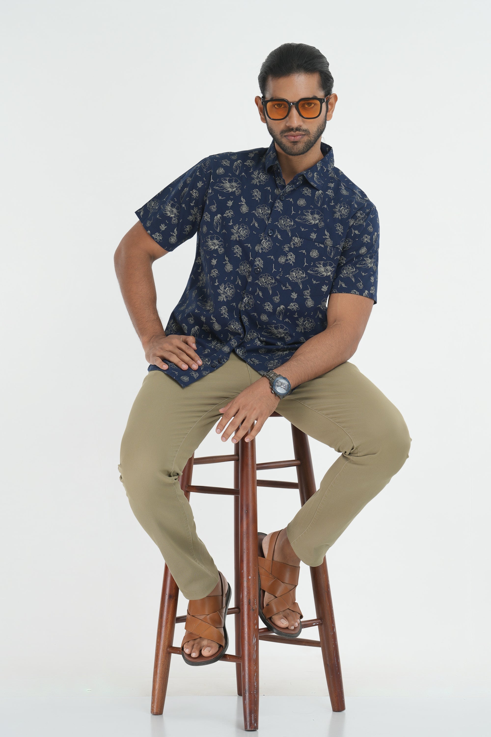 Printed Cotton Shirt - Navy