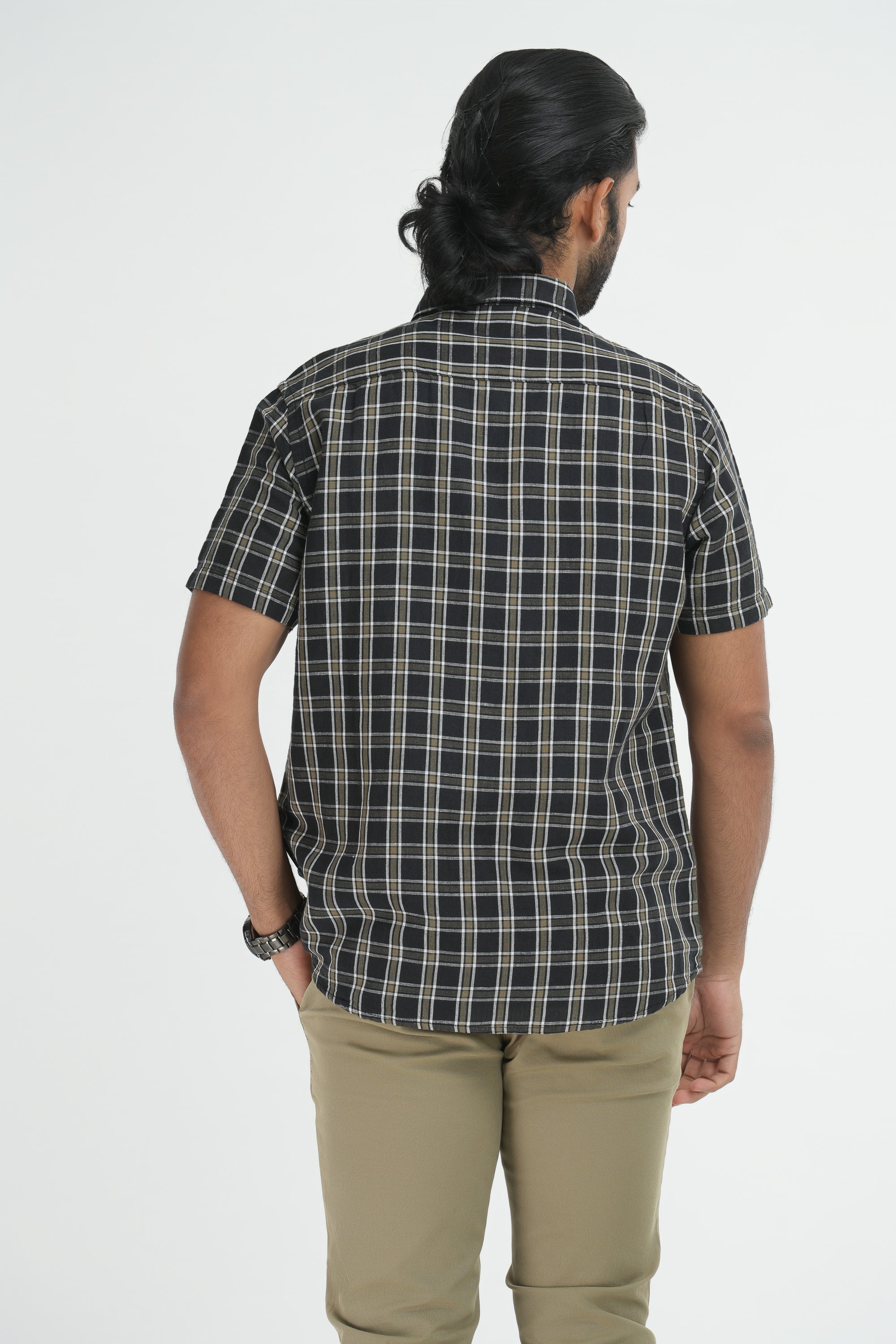 Linen Cotton Checks Shirt - Black