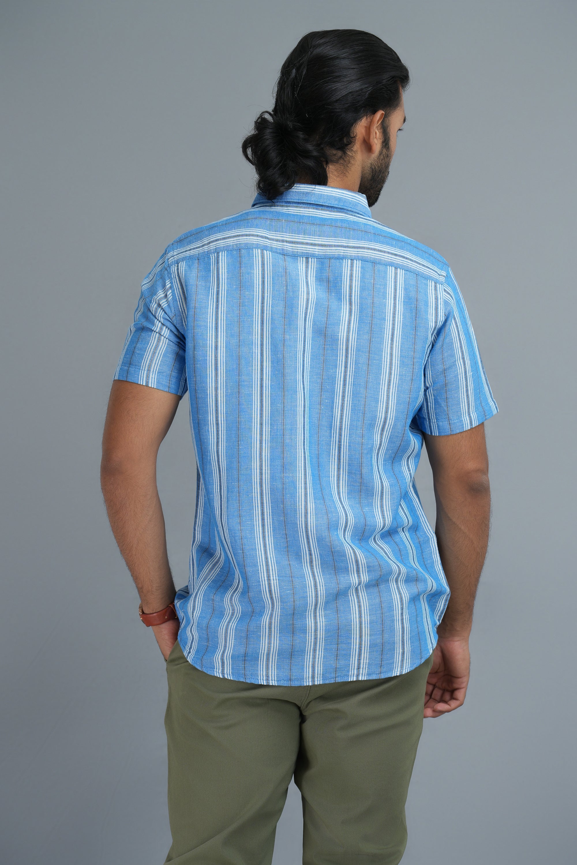 Linen Cotton Stripes Shirt - Blue