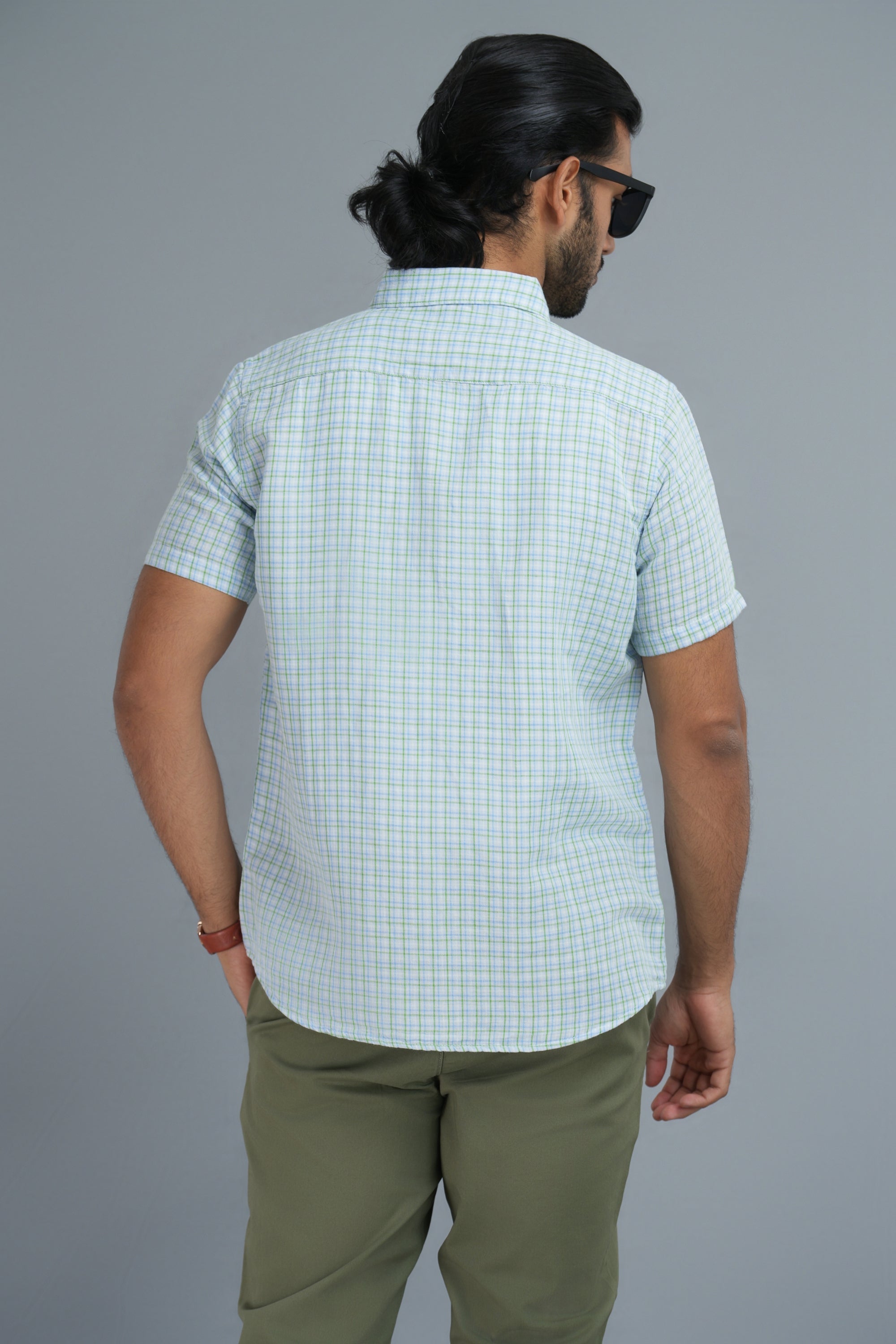 Linen Cotton Checks Shirt - Green