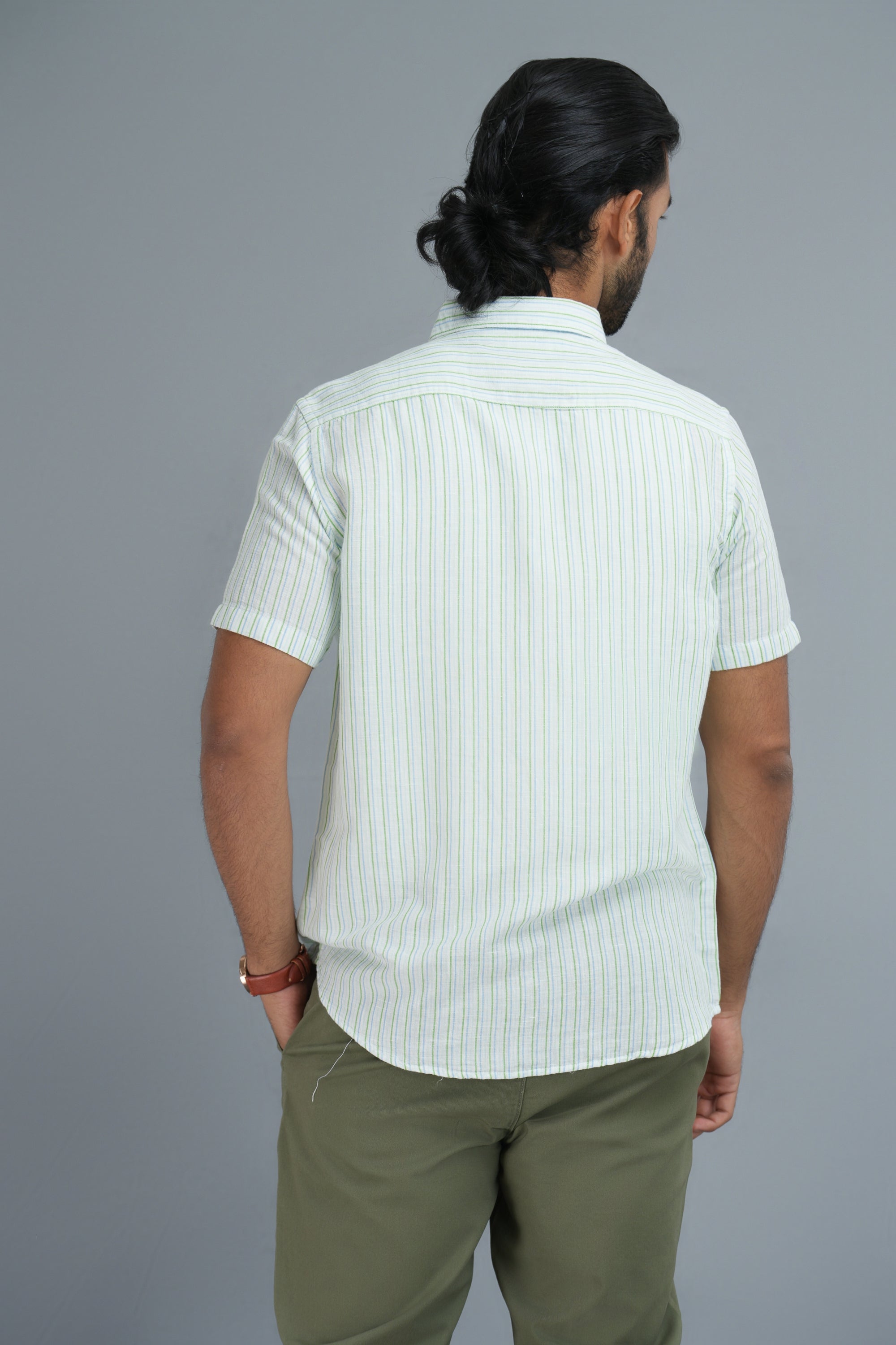 Linen Cotton Stripes Shirt - Green